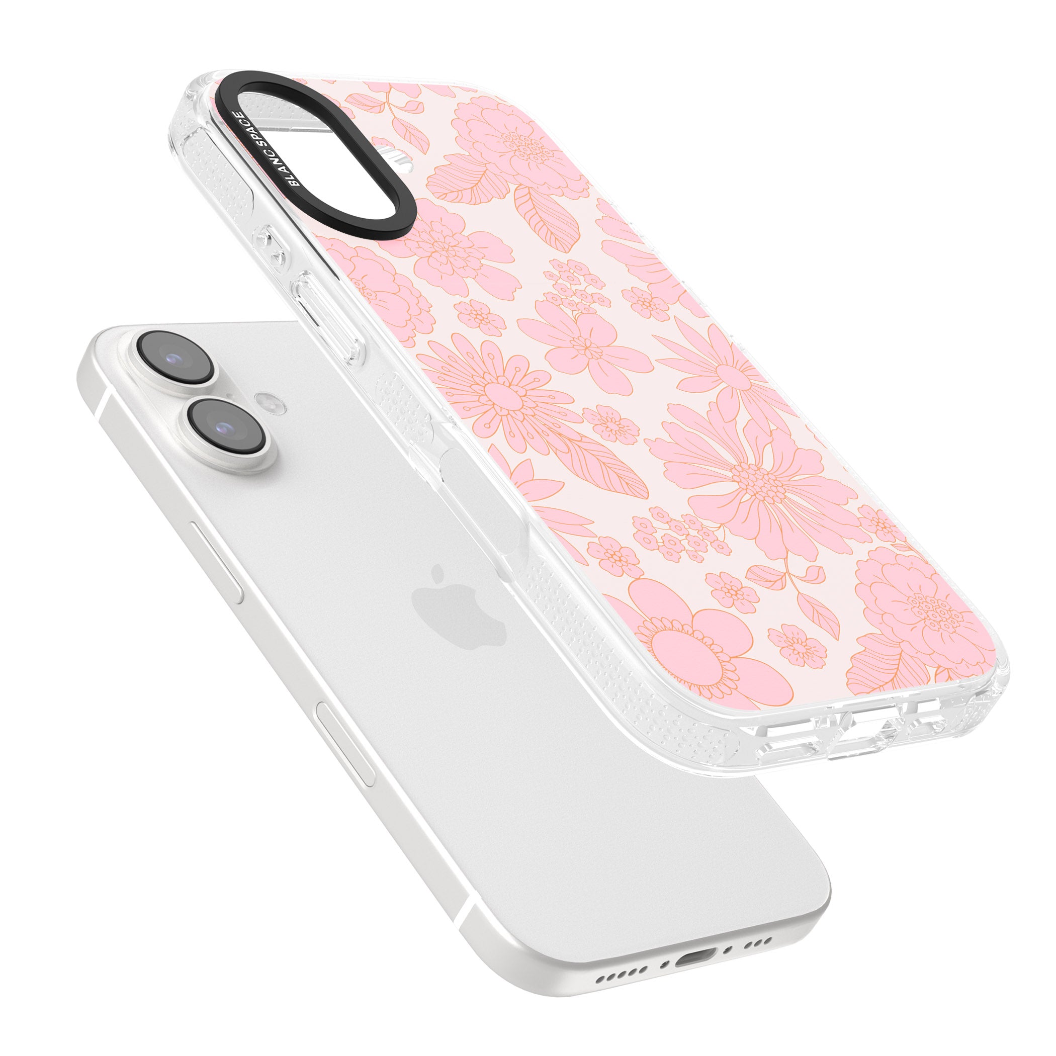 Gentle Pink Flowers iPhone 16 / 16 Plus Clear Case Impact Air - Blanc Space