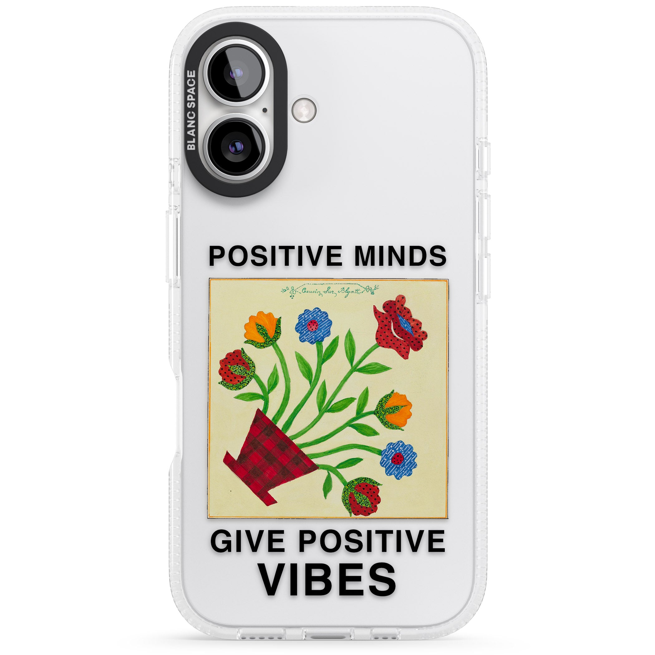 Positive Minds Give Positive Vibes iPhone 16 / 16 Plus Clear Case Impact Air - Blanc Space
