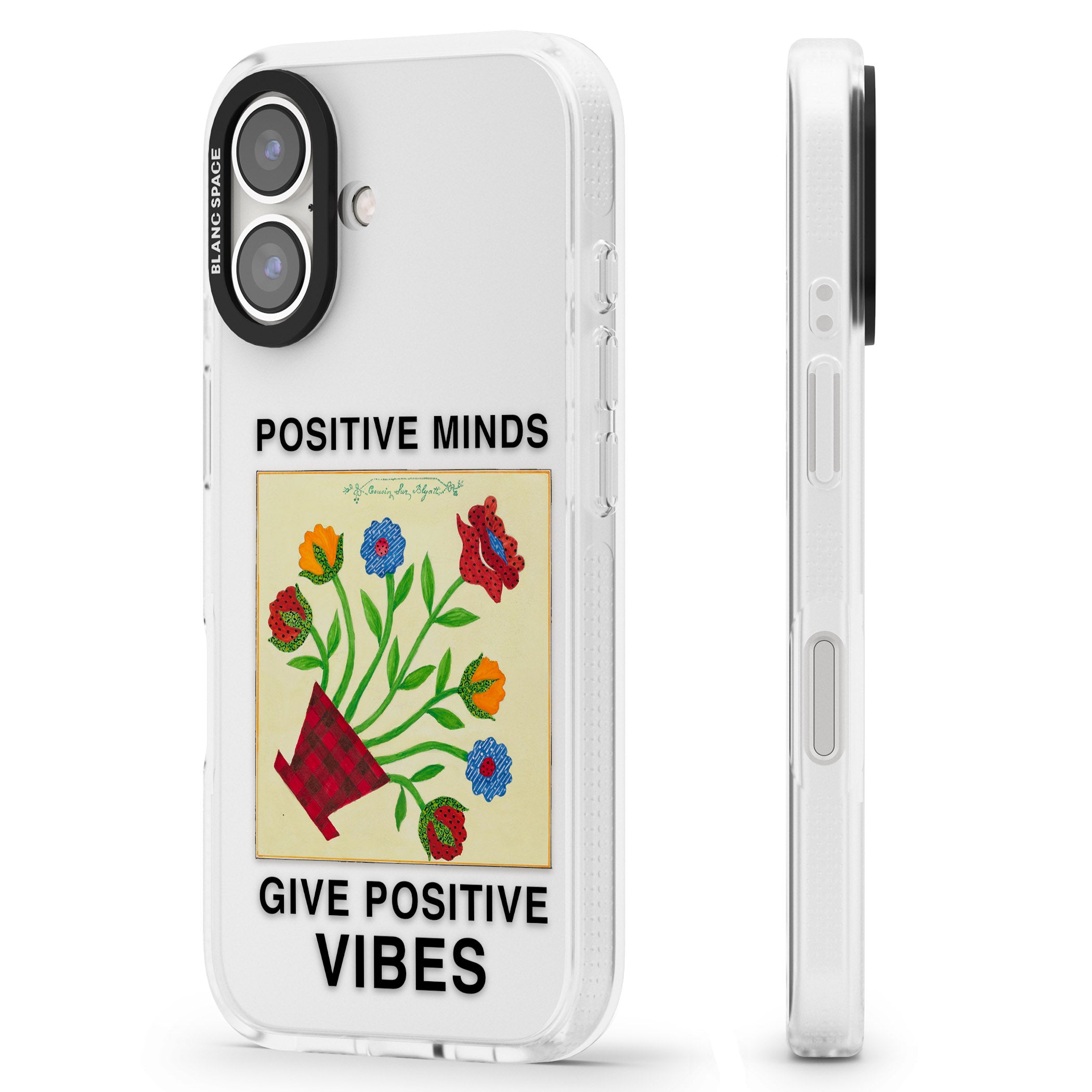 Positive Minds Give Positive Vibes iPhone 16 / 16 Plus Clear Case Impact Air - Blanc Space
