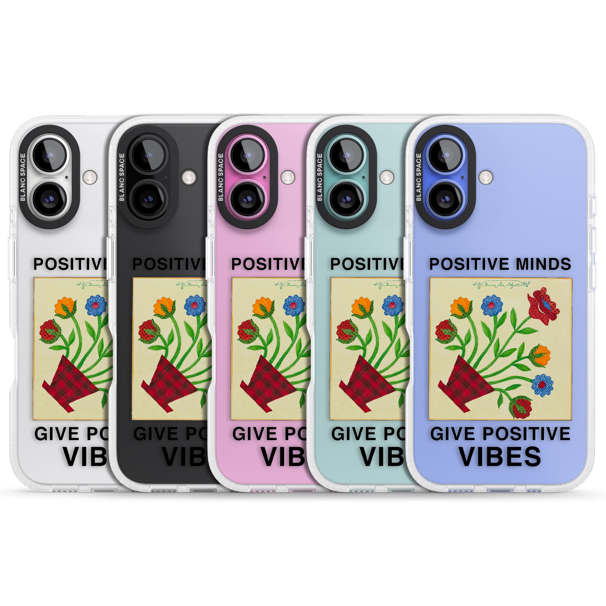 Positive Minds Give Positive Vibes iPhone 16 / 16 Plus Clear Case Impact Air - Blanc Space