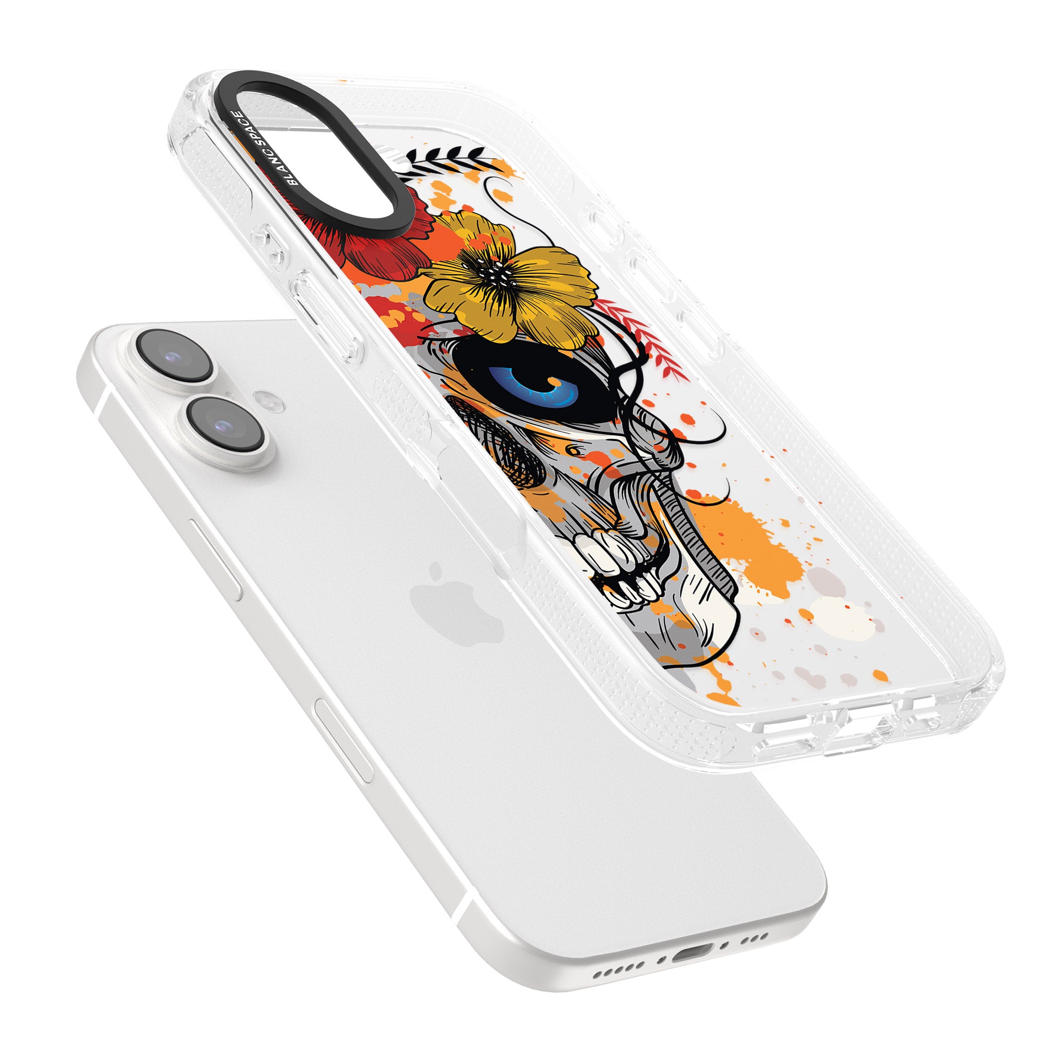 Sugar Skull Flowers iPhone 16 / 16 Plus Clear Case Impact Air - Blanc Space