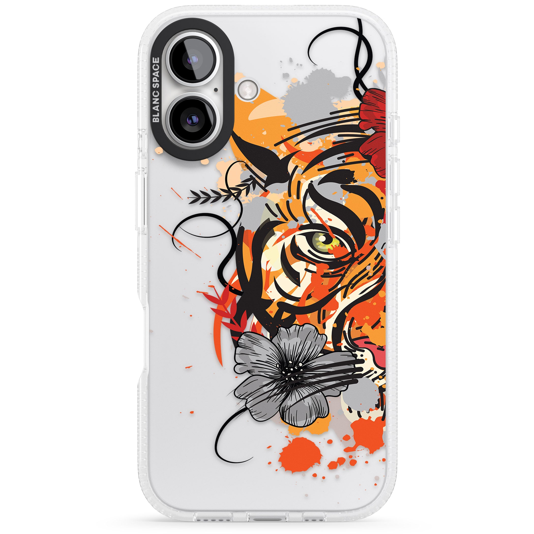Sugar Skull Tiger iPhone 16 / 16 Plus Clear Case Impact Air - Blanc Space