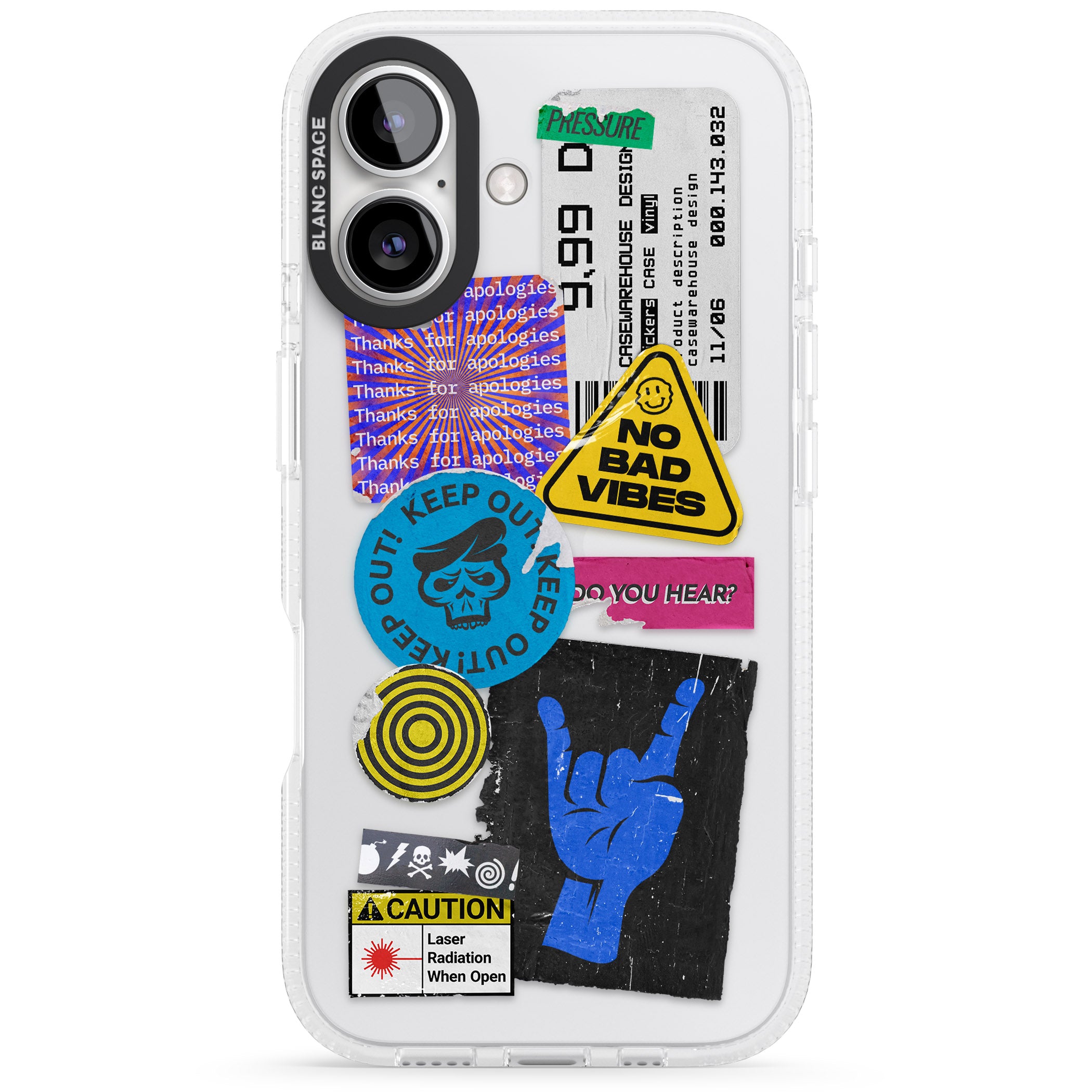 No Bad Vibes Sticker Mix iPhone 16 / 16 Plus Clear Case Impact Air - Blanc Space