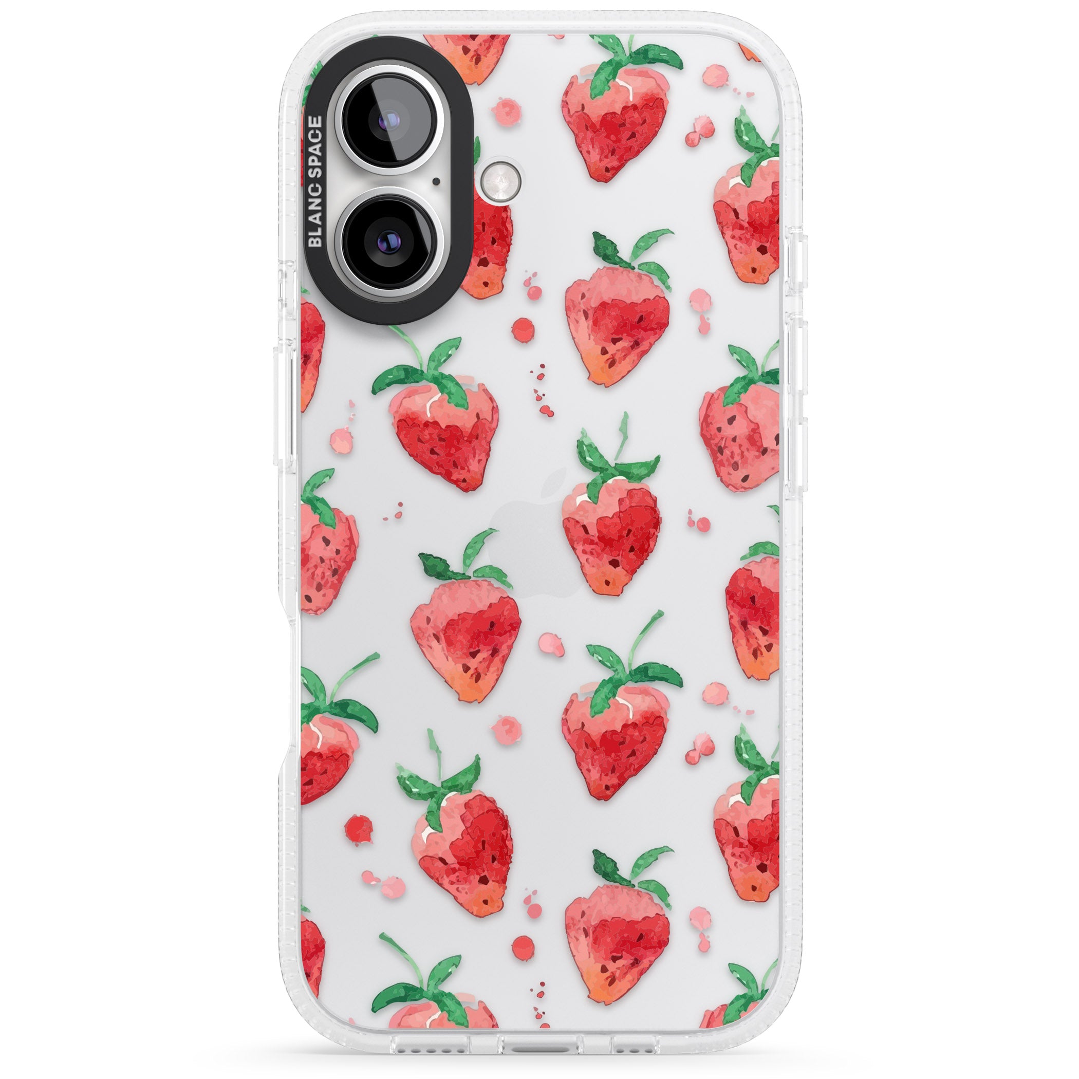 Strawberry Watercolour iPhone 16 / 16 Plus Clear Case Impact Air - Blanc Space