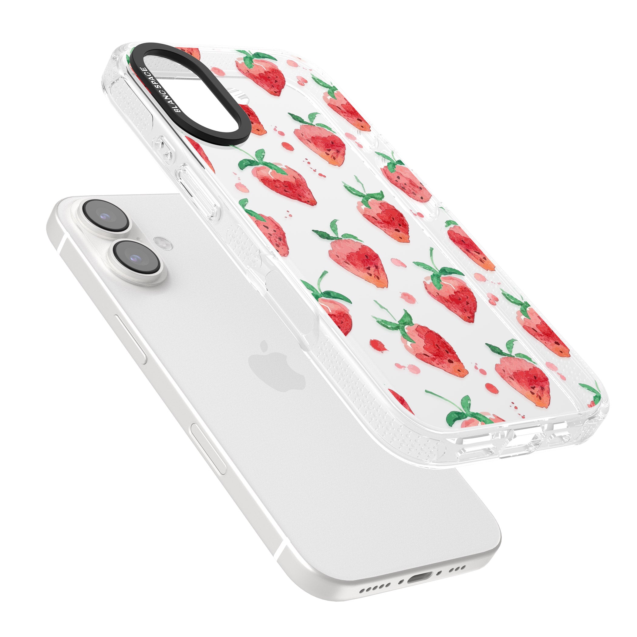 Strawberry Watercolour iPhone 16 / 16 Plus Clear Case Impact Air - Blanc Space