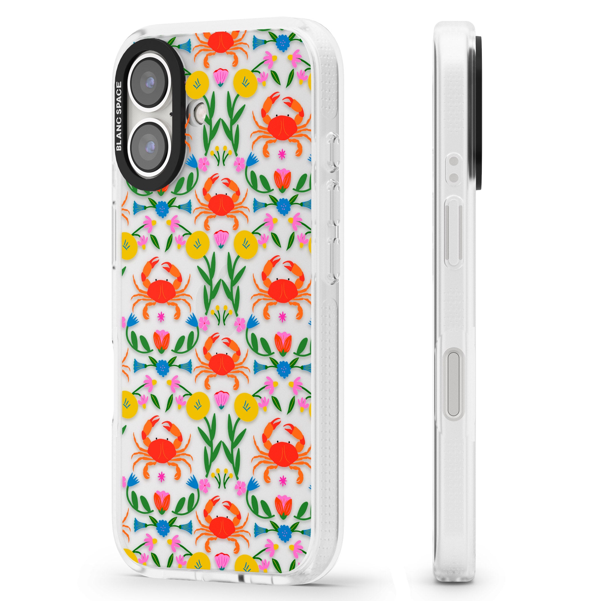 Crabs & Flowers iPhone 16 / 16 Plus Clear Case Impact Air - Blanc Space