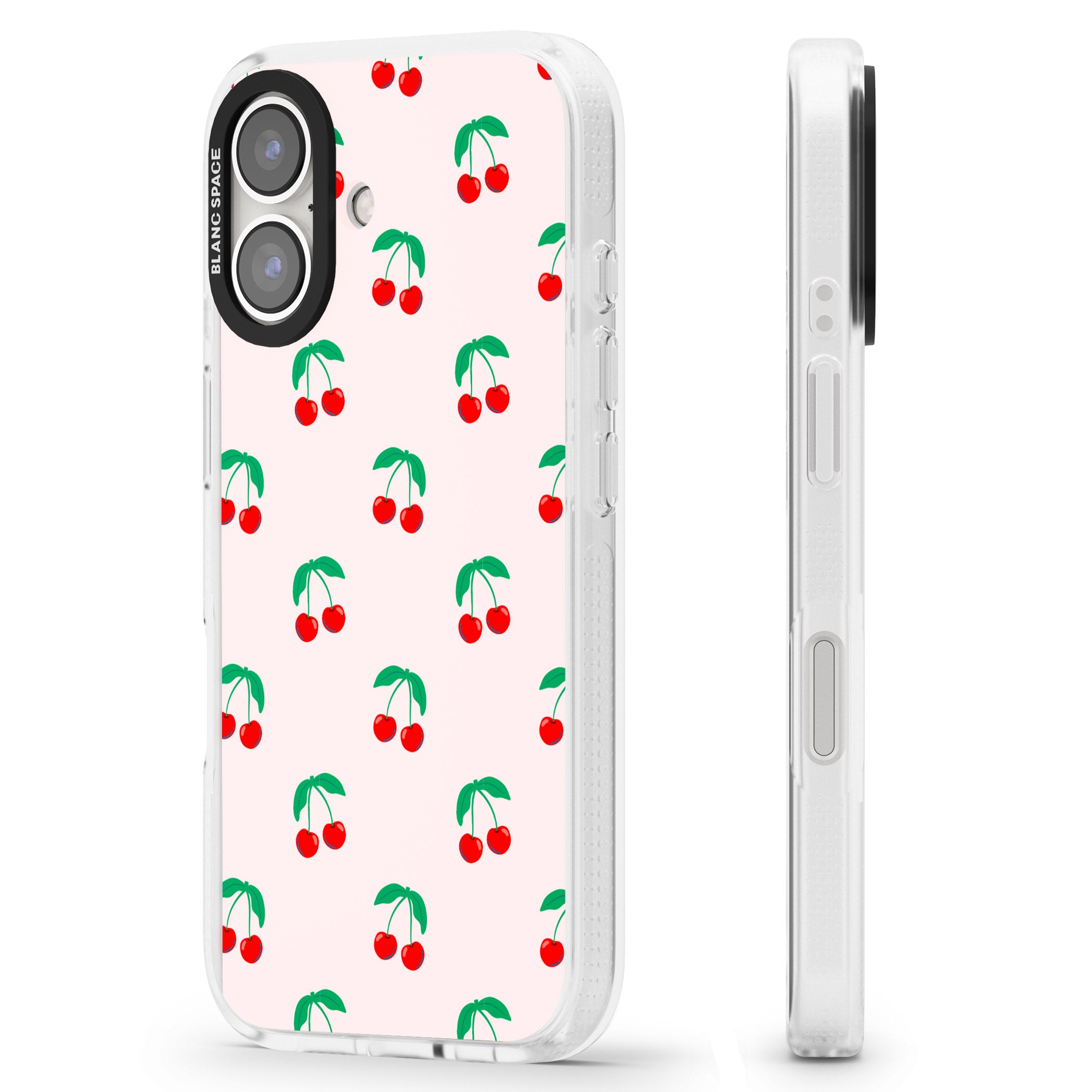 Cute Cherry Pattern iPhone 16 / 16 Plus Clear Case Impact Air - Blanc Space