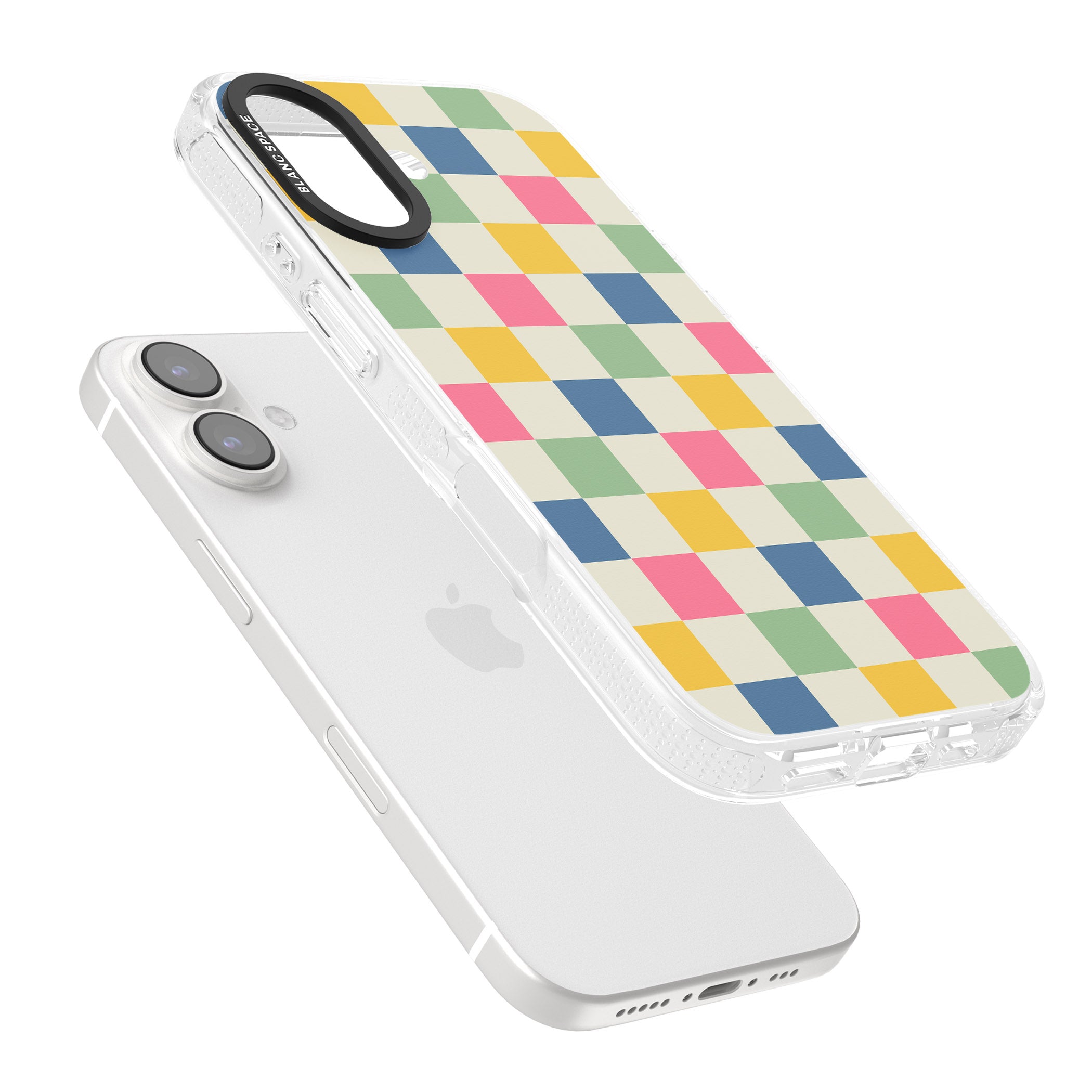 Pastel Multicolor Checkered iPhone 16 / 16 Plus Clear Case Impact Air - Blanc Space