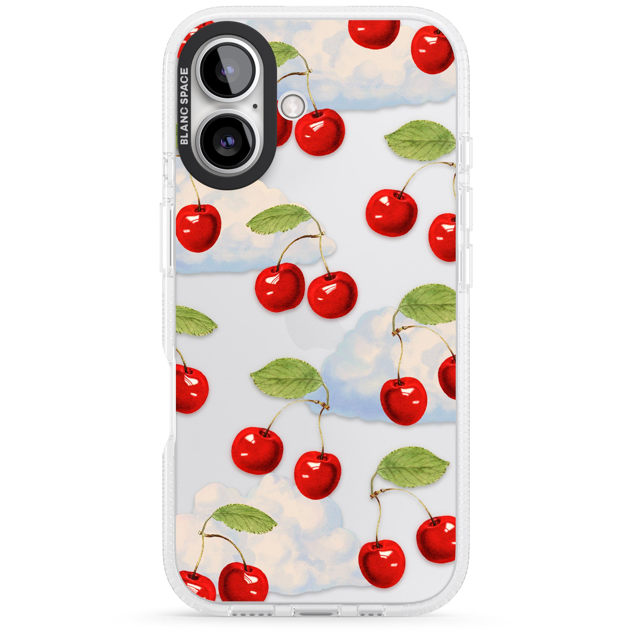Vintage Cherries & Clouds iPhone 16 / 16 Plus Clear Case Impact Air - Blanc Space