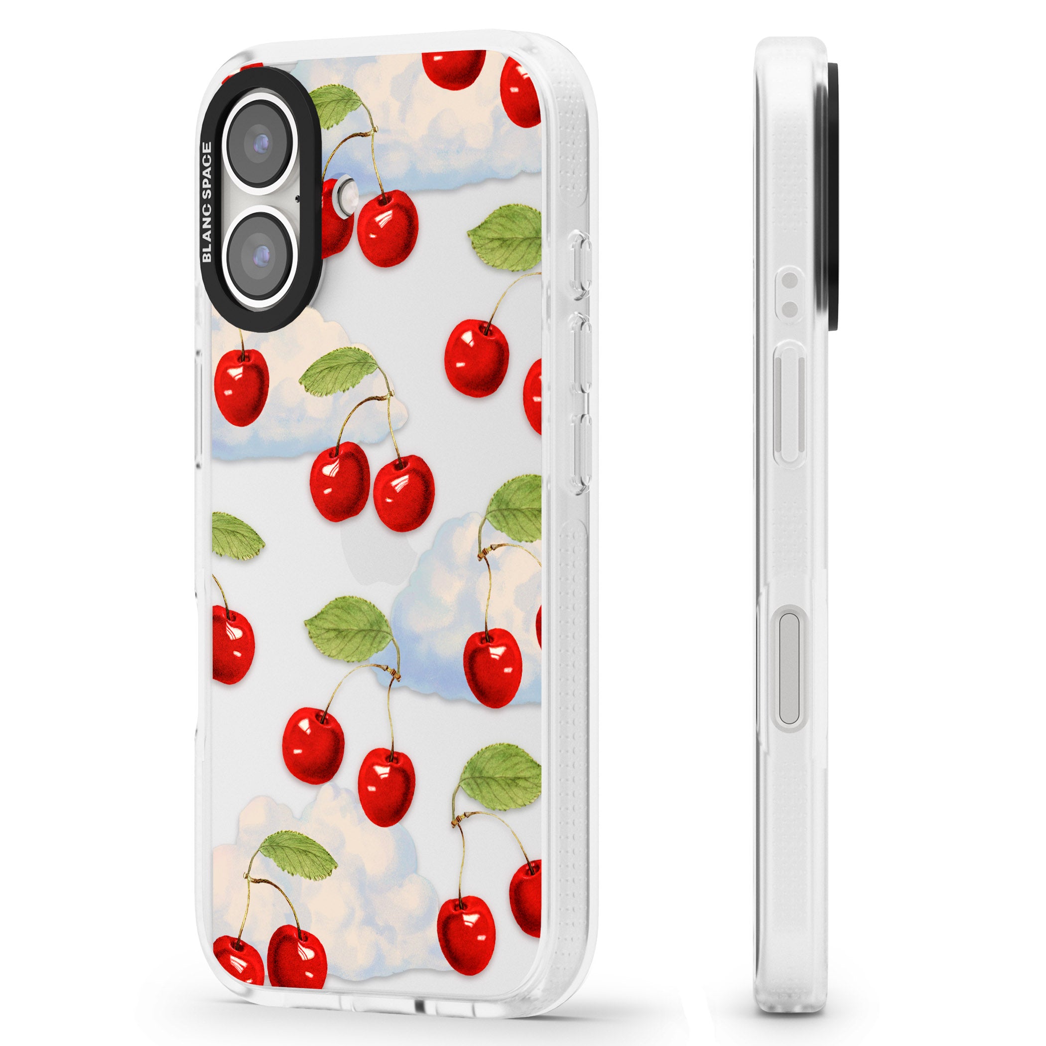 Vintage Cherries & Clouds iPhone 16 / 16 Plus Clear Case Impact Air - Blanc Space