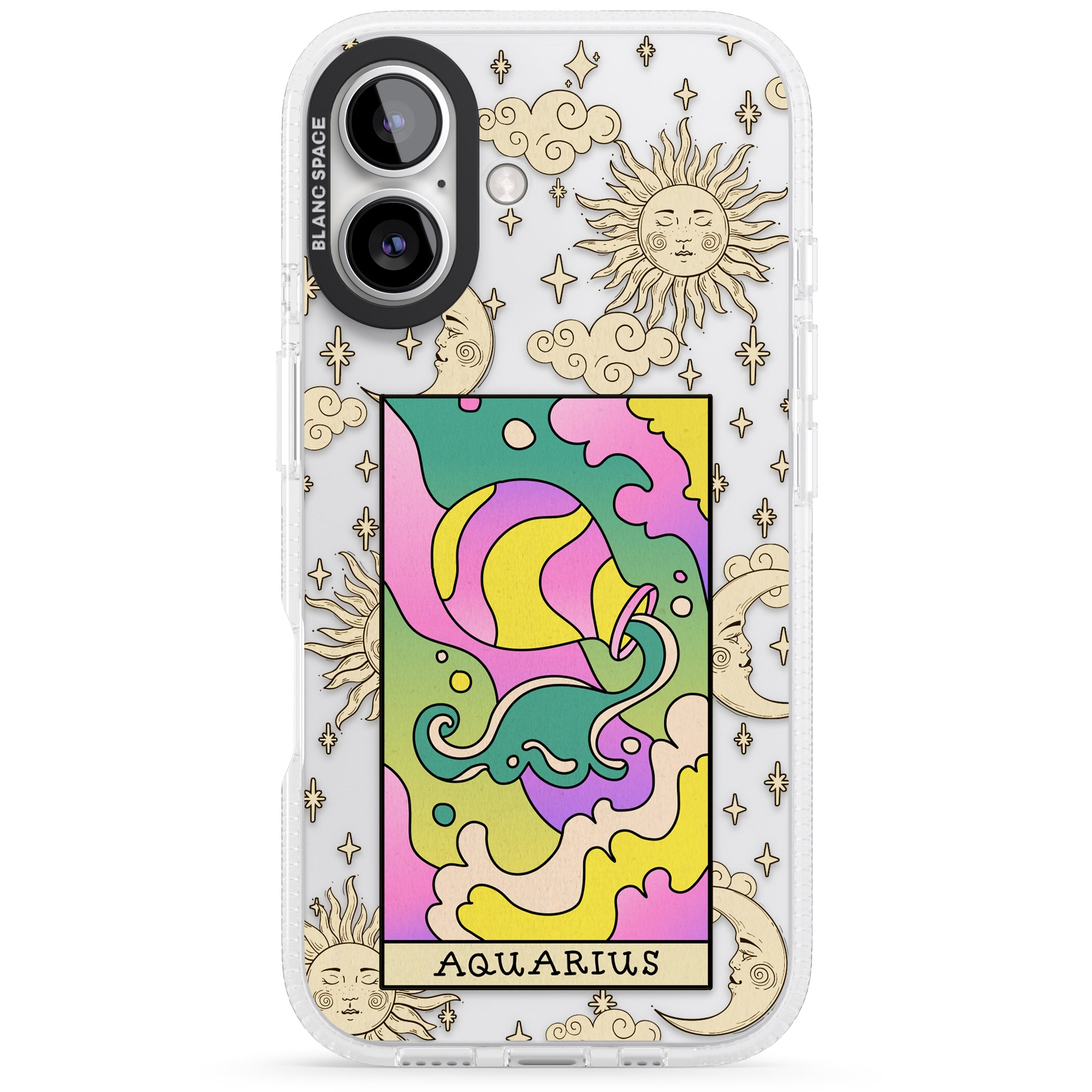 Celestial Zodiac - Aquarius iPhone 16 / 16 Plus Clear Case Impact Air - Blanc Space