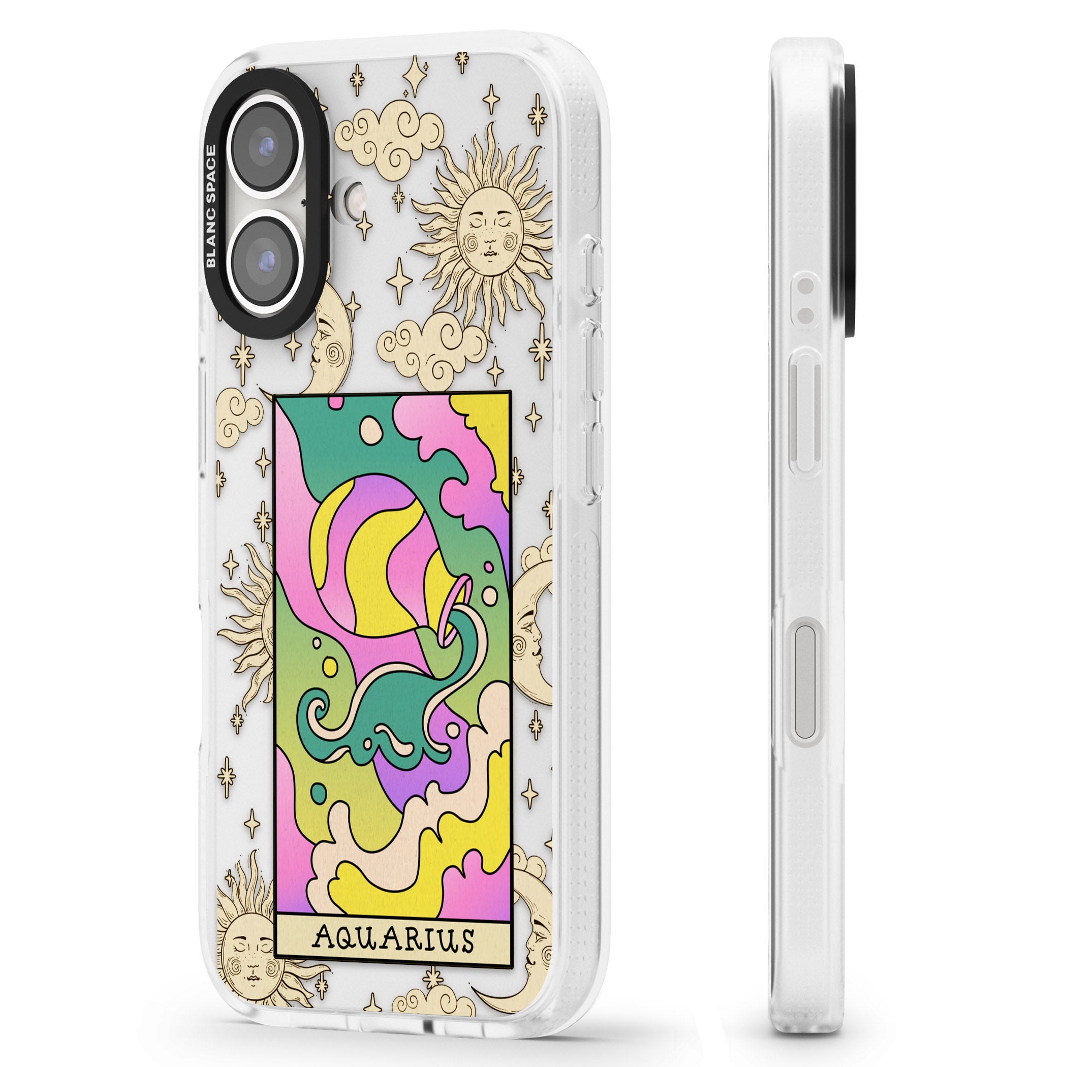 Celestial Zodiac - Aquarius iPhone 16 / 16 Plus Clear Case Impact Air - Blanc Space