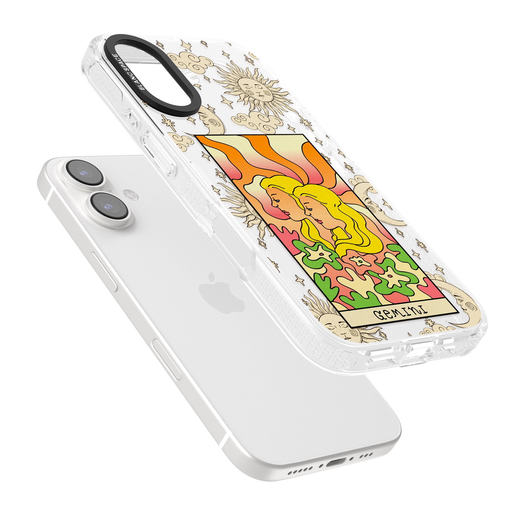 Celestial Zodiac - Gemini iPhone 16 / 16 Plus Clear Case Impact Air - Blanc Space