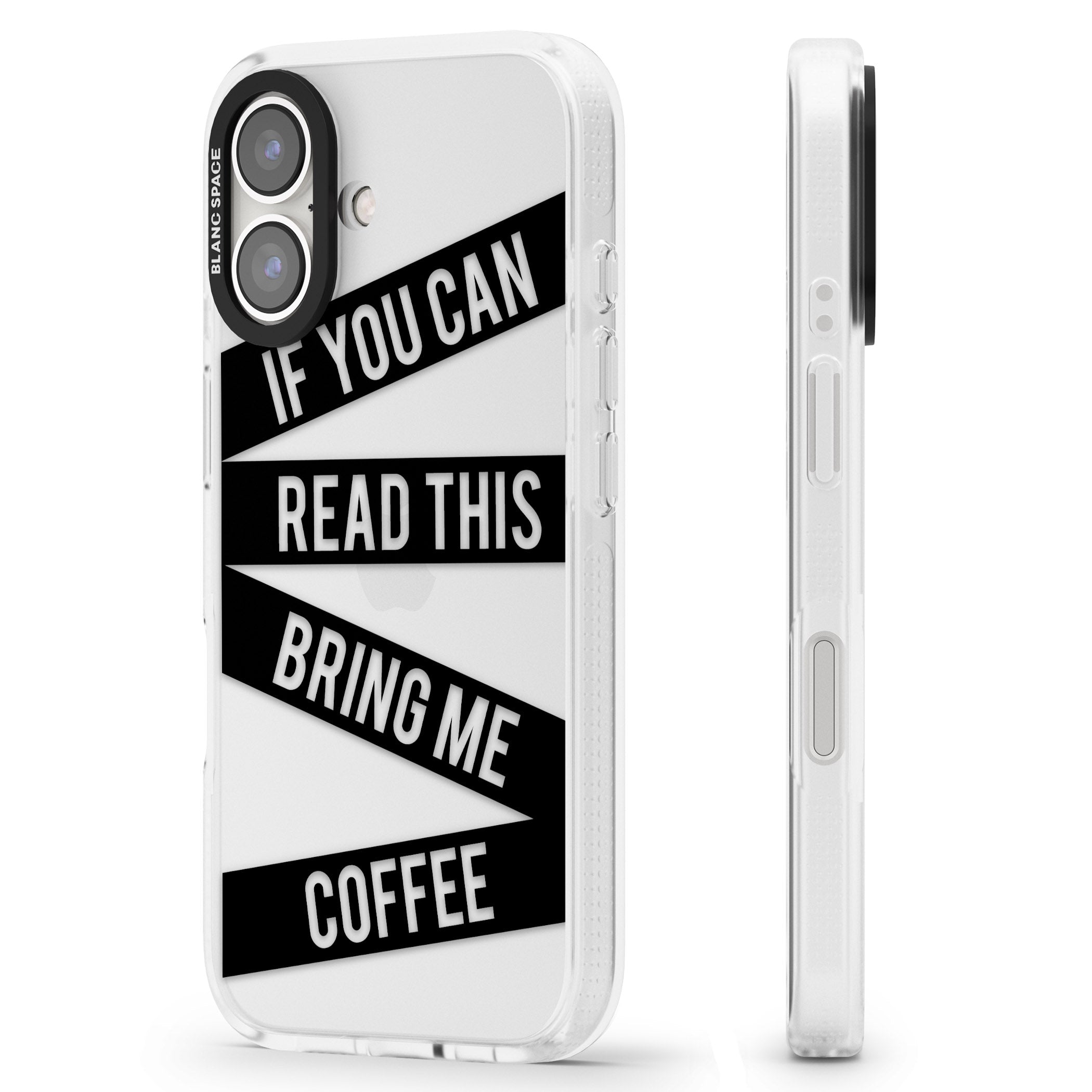Black Stripes Bring Me Coffee iPhone 16 / 16 Plus Clear Case Impact Air - Blanc Space