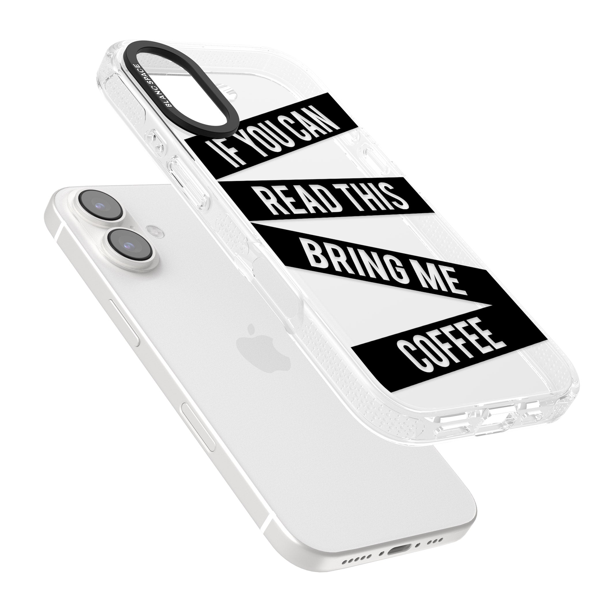 Black Stripes Bring Me Coffee iPhone 16 / 16 Plus Clear Case Impact Air - Blanc Space