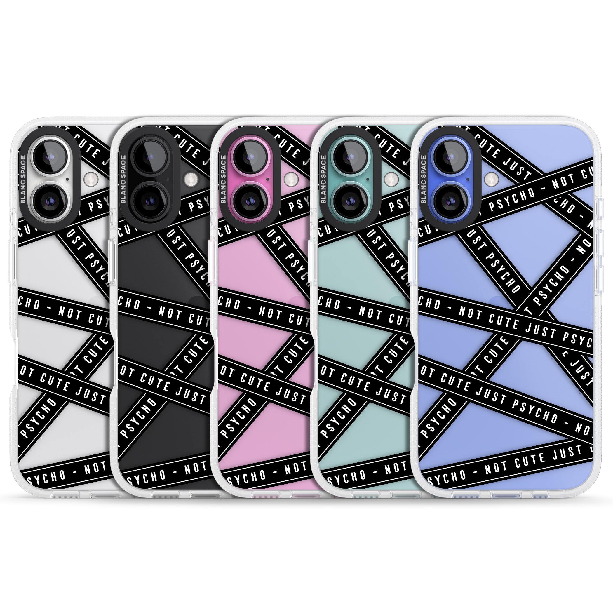 Caution Tape (Clear) Not Cute Just Psycho iPhone 16 / 16 Plus Clear Case Impact Air - Blanc Space