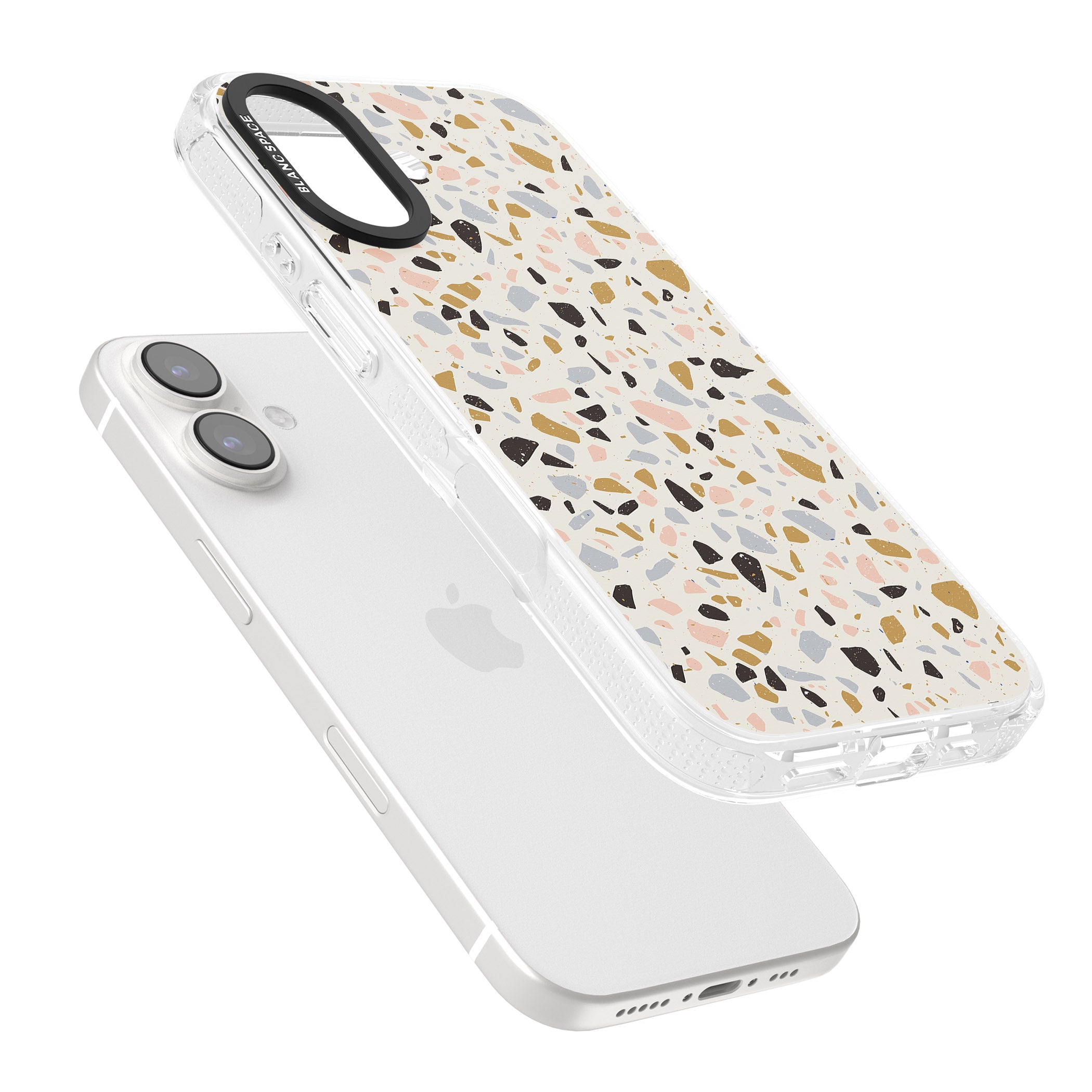 Pale Pink, Blue, & Mocha Terrazzo Pattern iPhone 16 / 16 Plus Clear Case Impact Air - Blanc Space