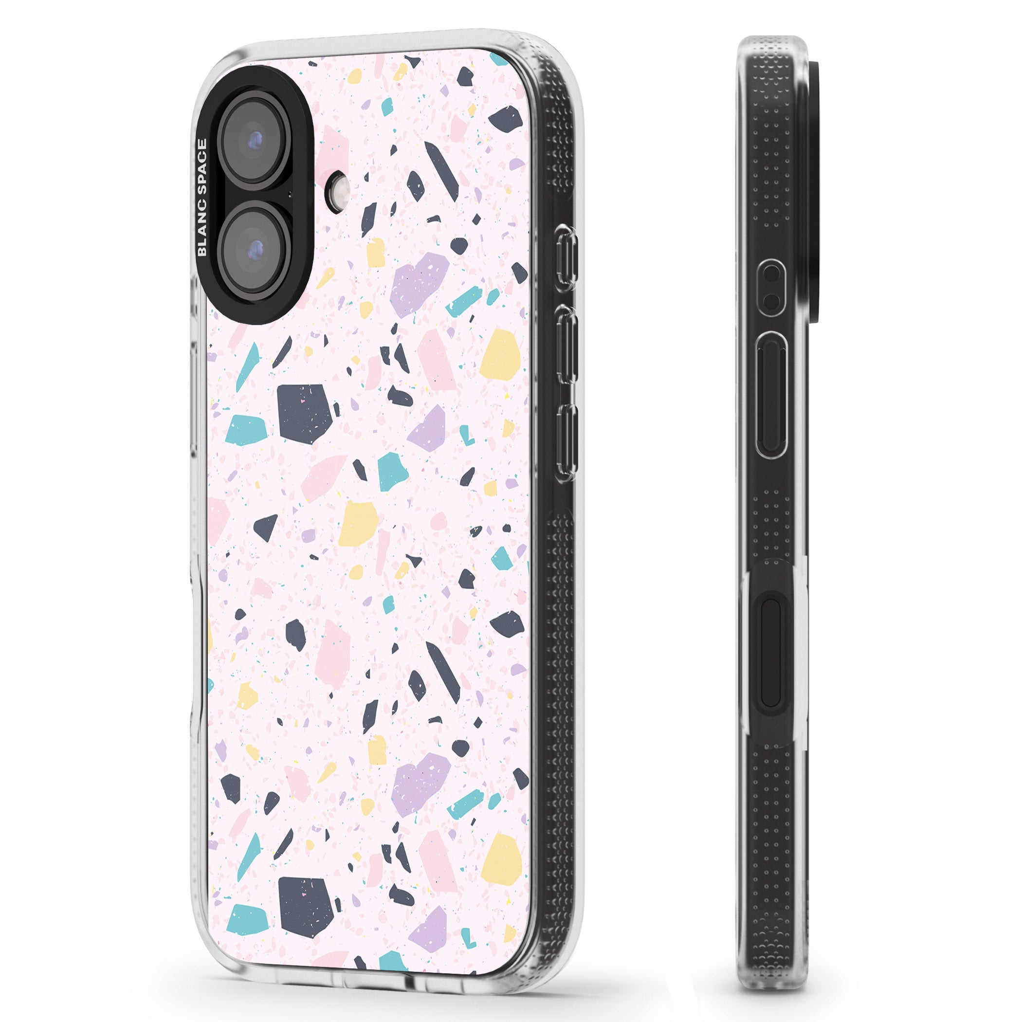 Pink, Purple & Turquoise Terrazzo Pattern iPhone 16 / 16 Plus Clear Case Impact Air - Blanc Space
