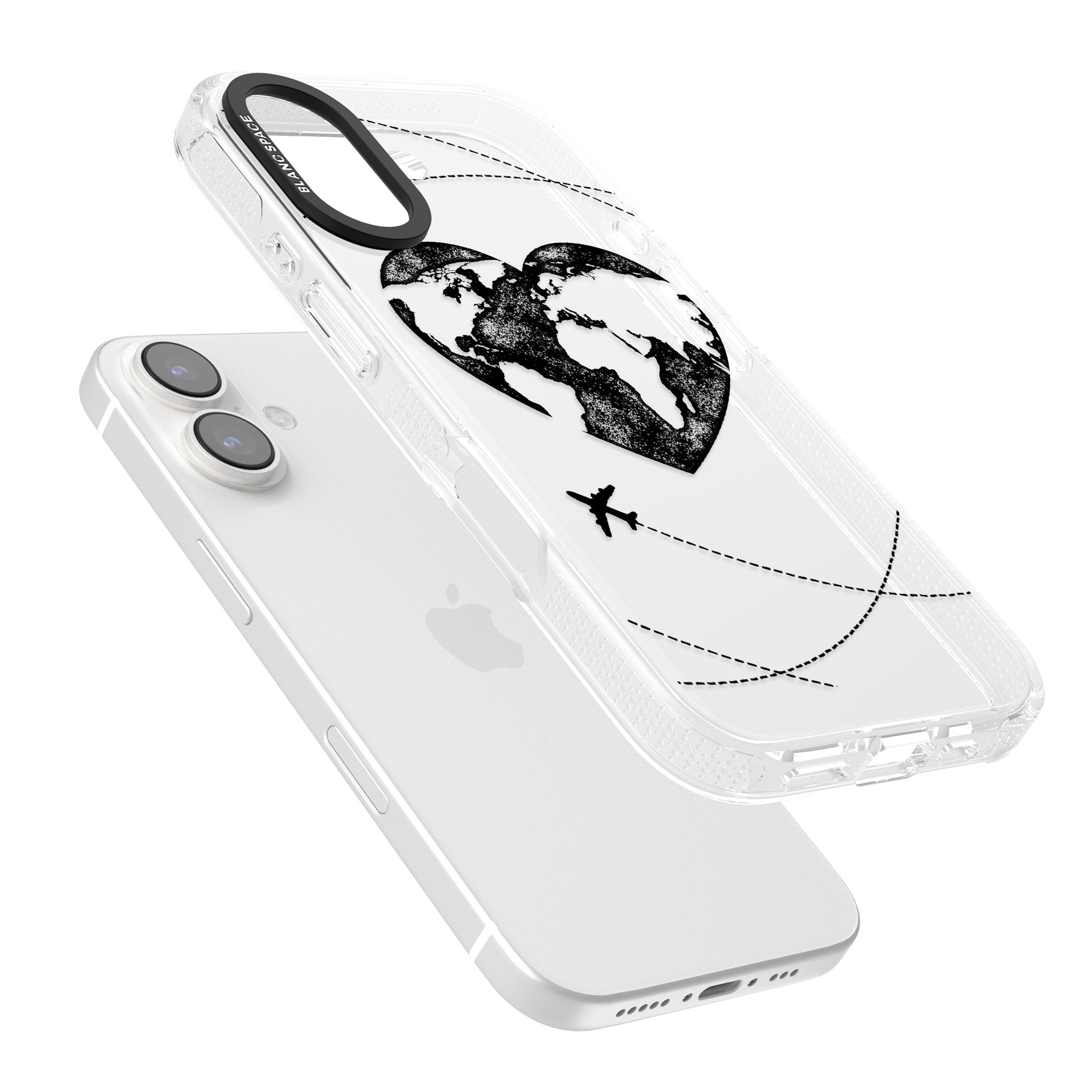 Globe Heart iPhone 16 / 16 Plus Clear Case Impact Air - Blanc Space