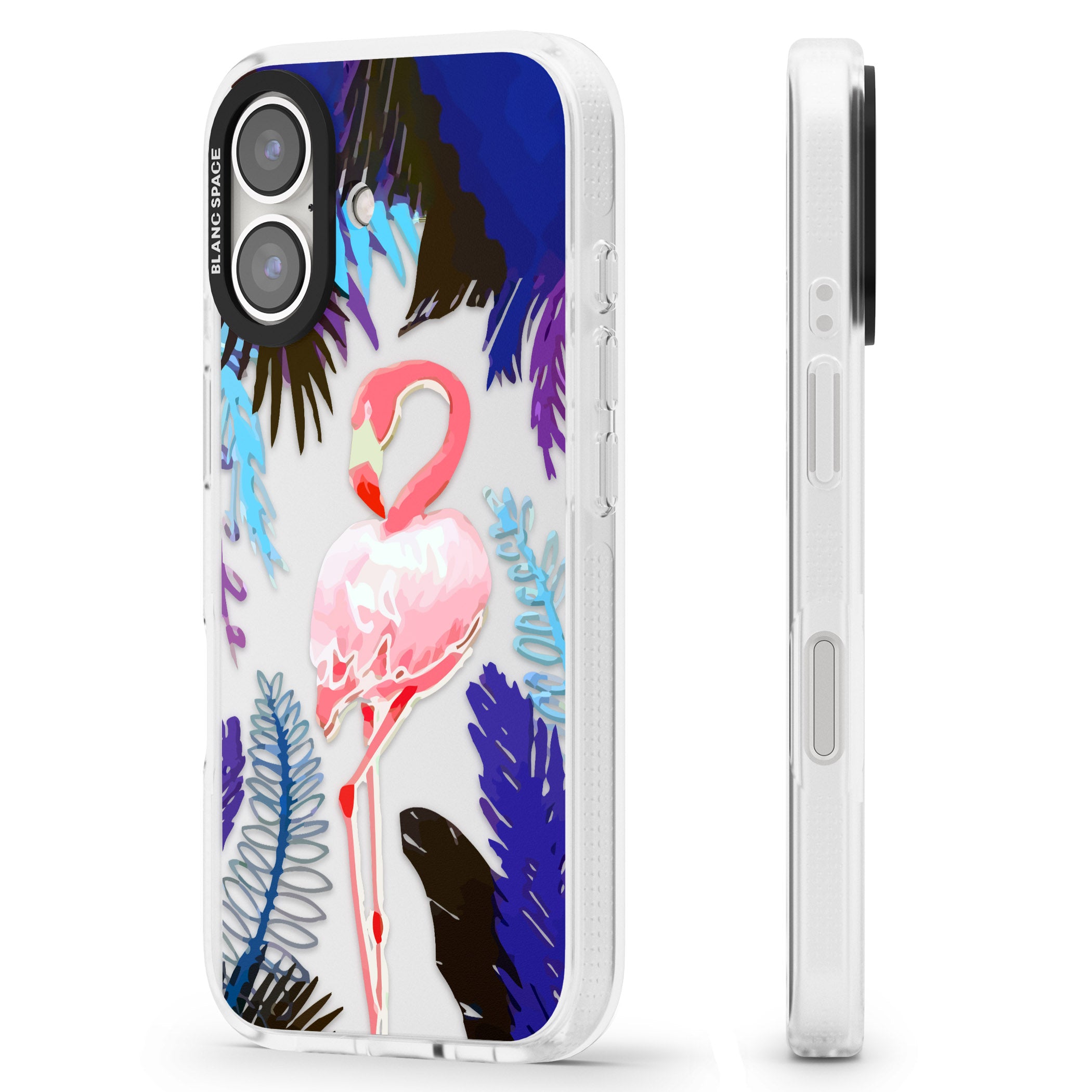 Tropical Flamingo iPhone 16 / 16 Plus Clear Case Impact Air - Blanc Space