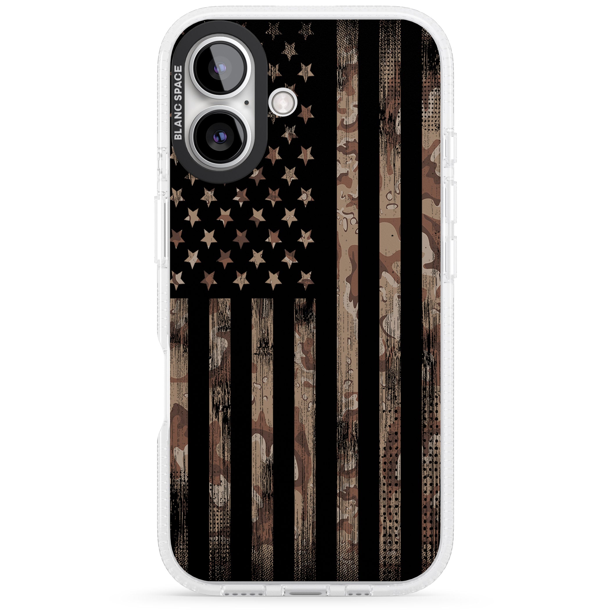 Desert Camo US Flag iPhone 16 / 16 Plus Clear Case Impact Air - Blanc Space