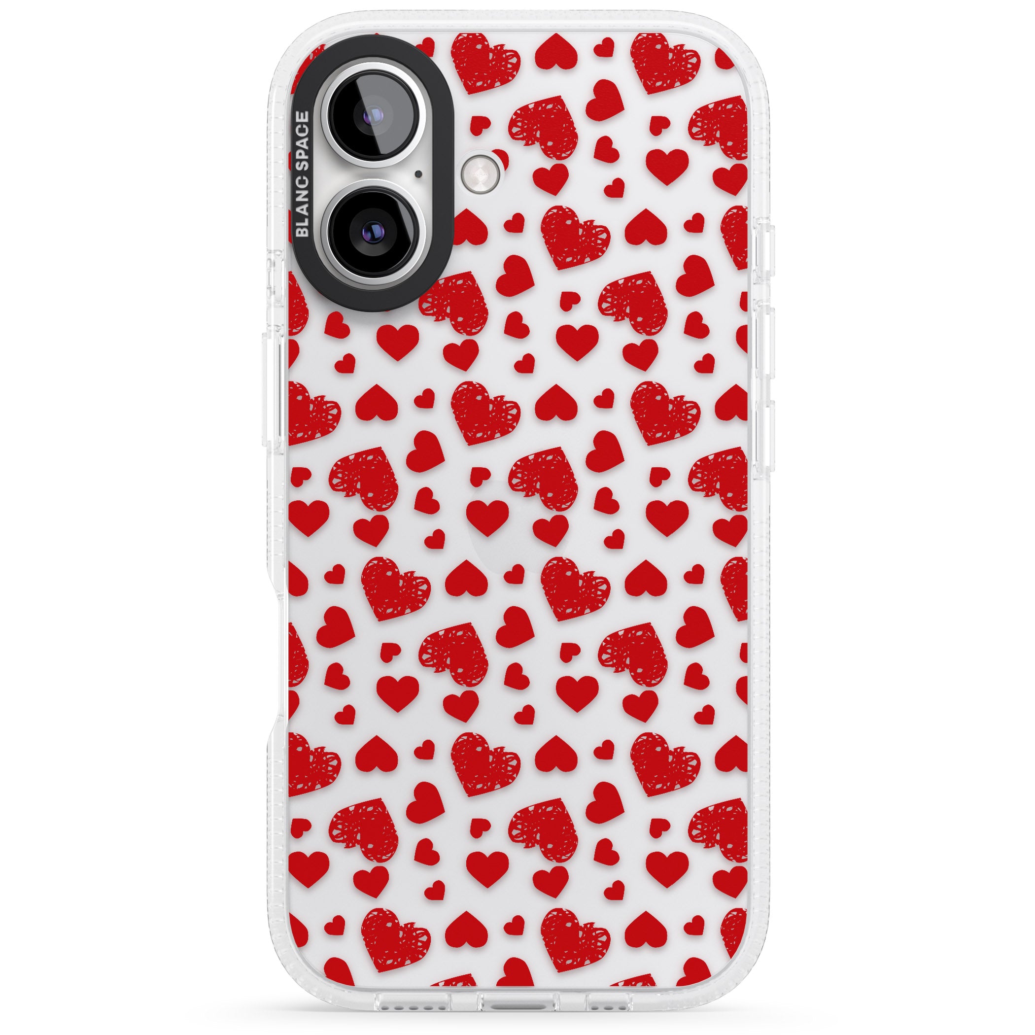 Sketched Heart Pattern iPhone 16 / 16 Plus Clear Case Impact Air - Blanc Space