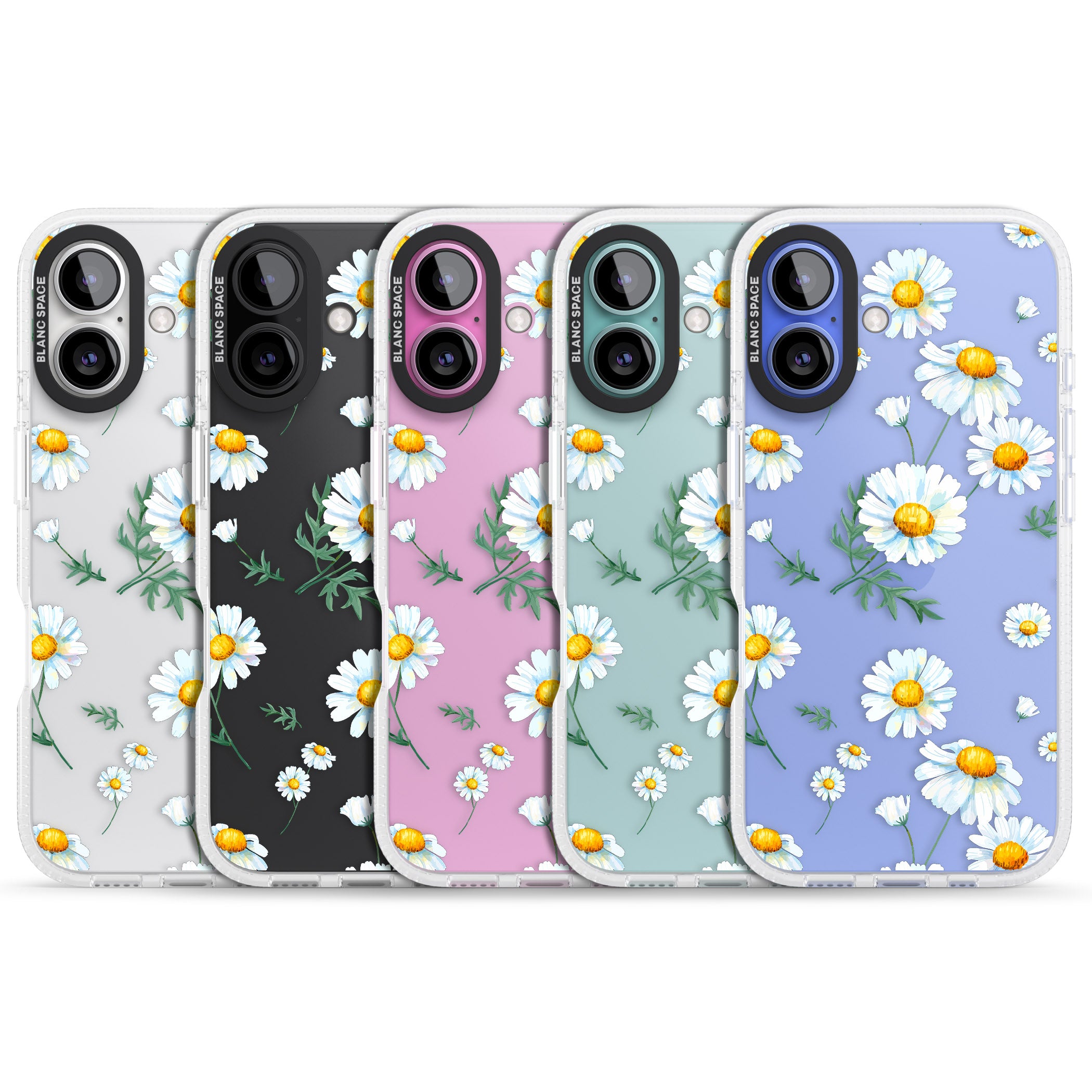 Vintage Painted Daisies iPhone 16 / 16 Plus Clear Case Impact Air - Blanc Space