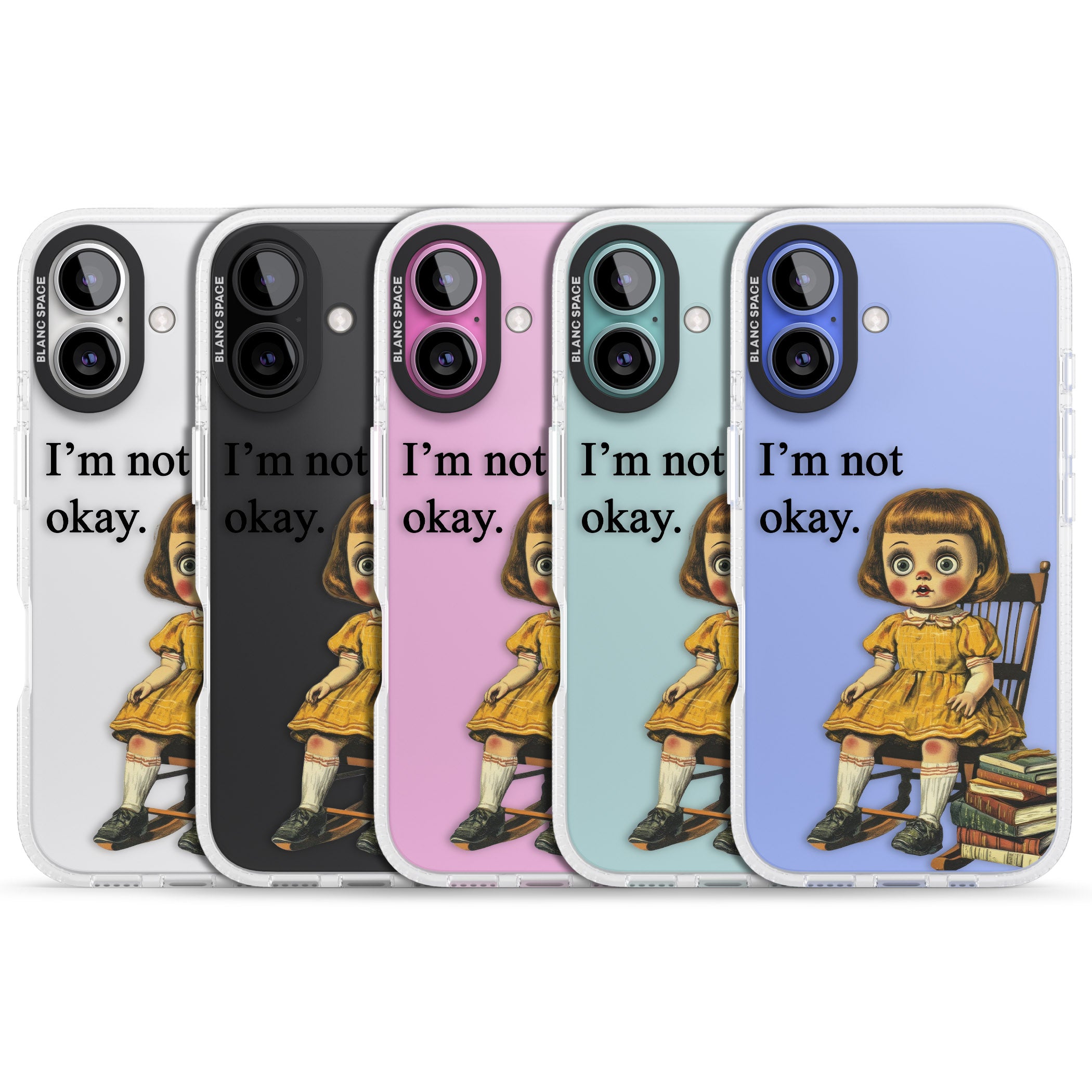 I'm Not Okay iPhone 16 / 16 Plus Clear Case Impact Air - Blanc Space