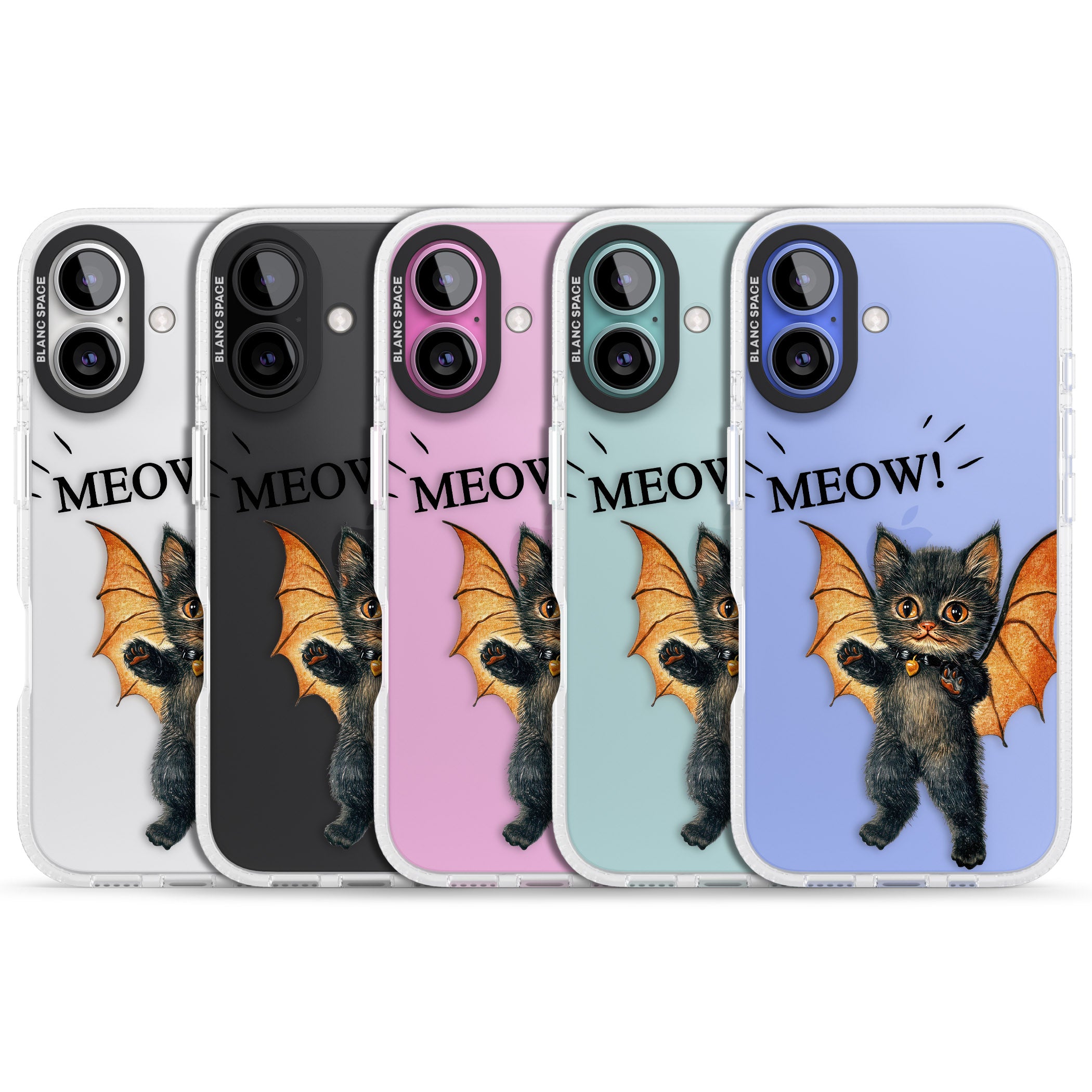 MEOW! iPhone 16 / 16 Plus Clear Case Impact Air - Blanc Space