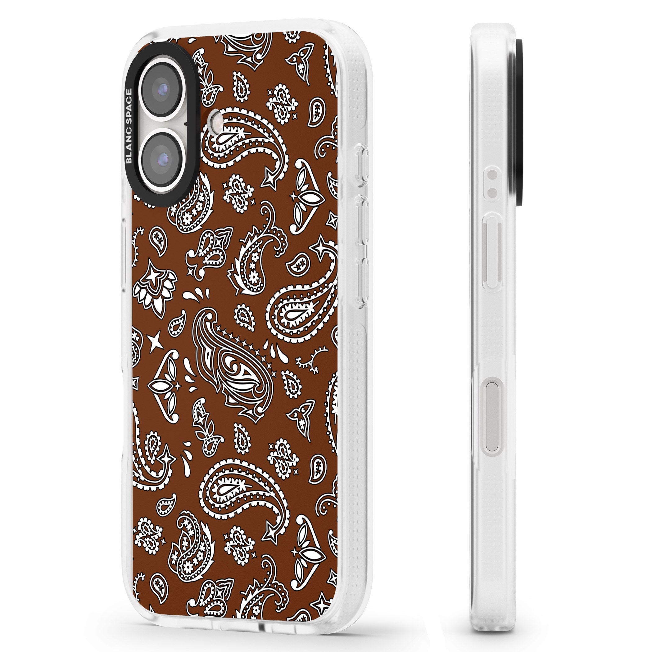 Brown Bandana iPhone 16 / 16 Plus Clear Case Impact Air - Blanc Space