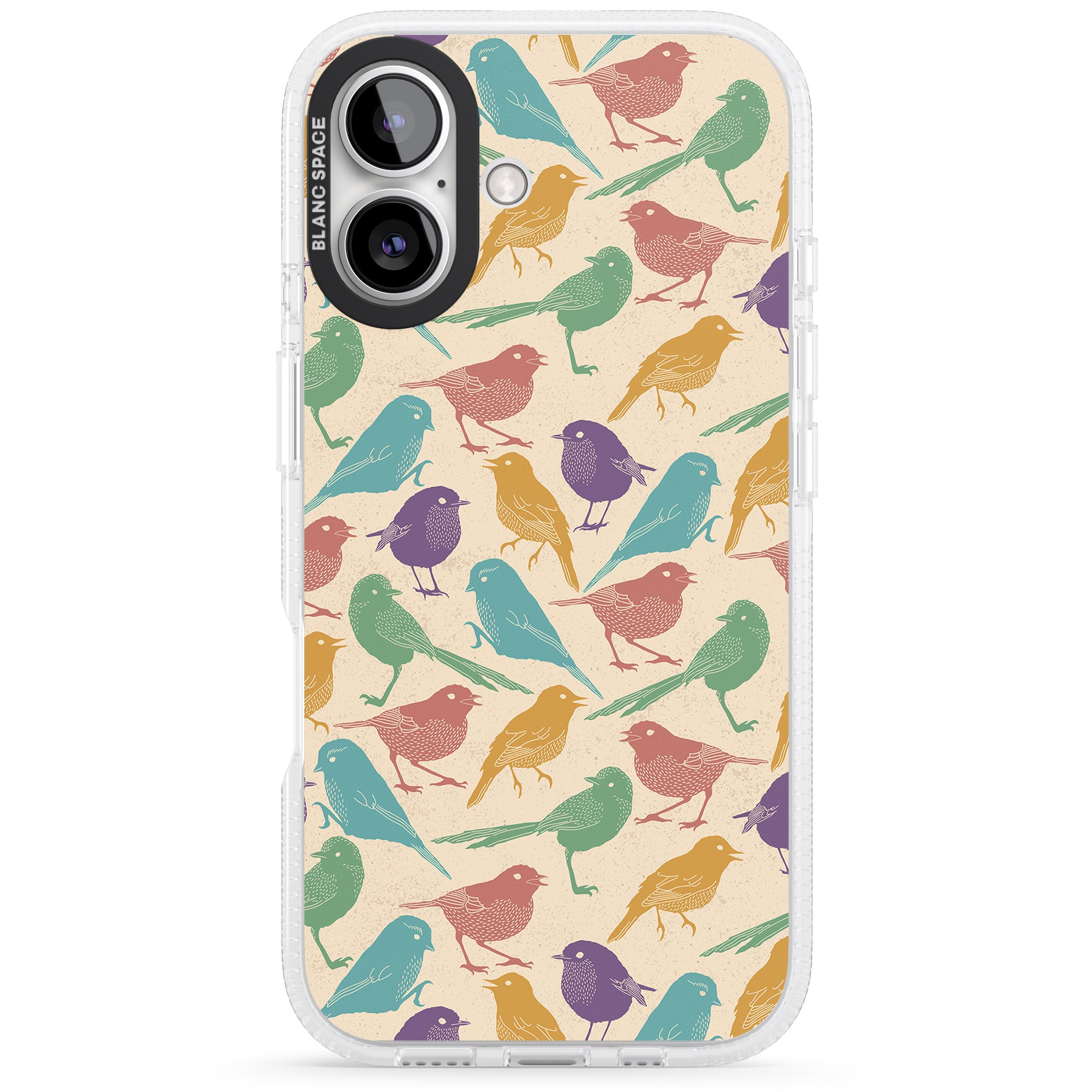 Colourful Feathered Friends Bird iPhone 16 / 16 Plus Clear Case Impact Air - Blanc Space
