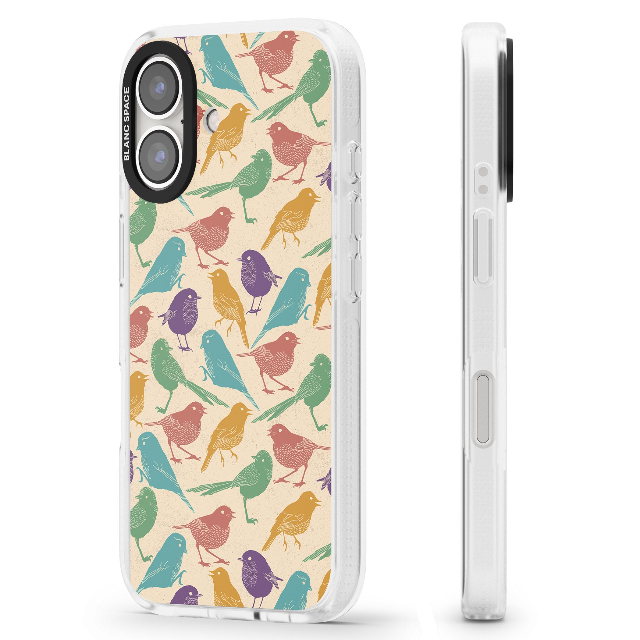 Colourful Feathered Friends Bird iPhone 16 / 16 Plus Clear Case Impact Air - Blanc Space