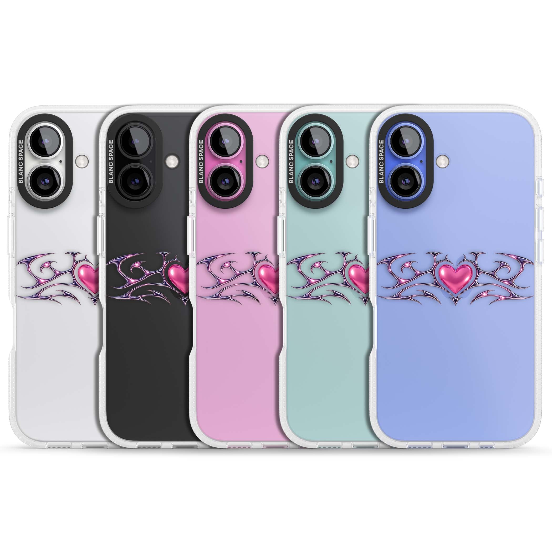 Pink Chrome Heart y2k iPhone case | Clear Case Impact Air case for iPhone 16, iPhone 16 Plus