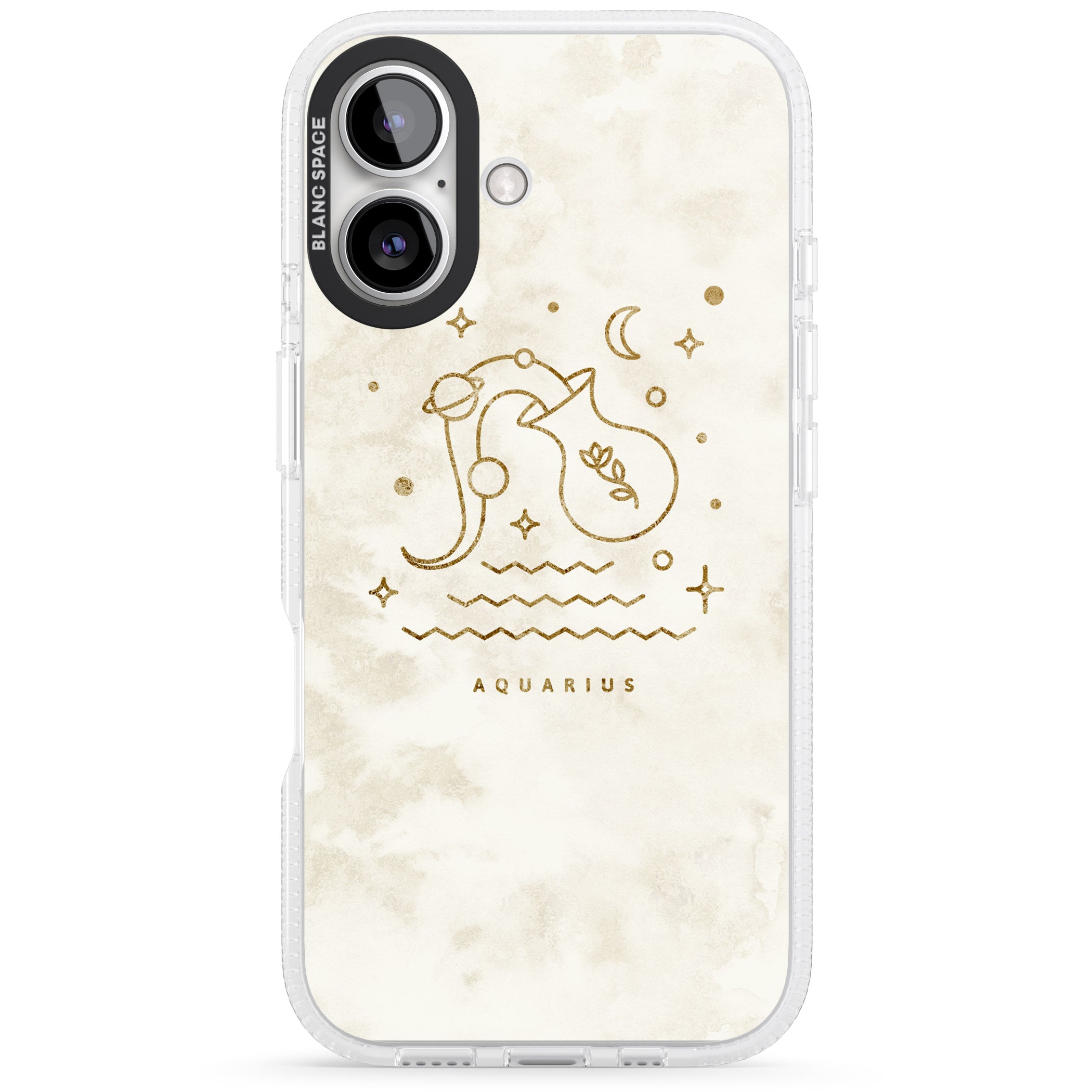 Aquarius Emblem - Solid Gold Marbled Design iPhone 16 / 16 Plus Clear Case Impact Air - Blanc Space