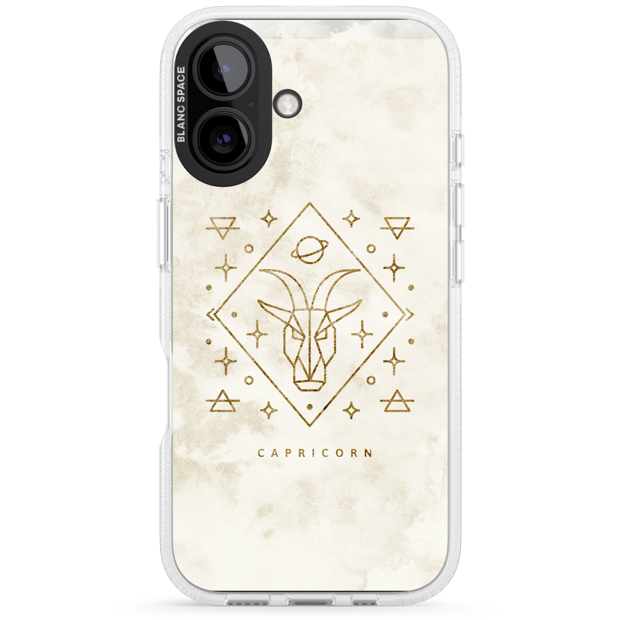 Capricorn Emblem - Solid Gold Marbled Design iPhone 16 / 16 Plus Clear Case Impact Air - Blanc Space