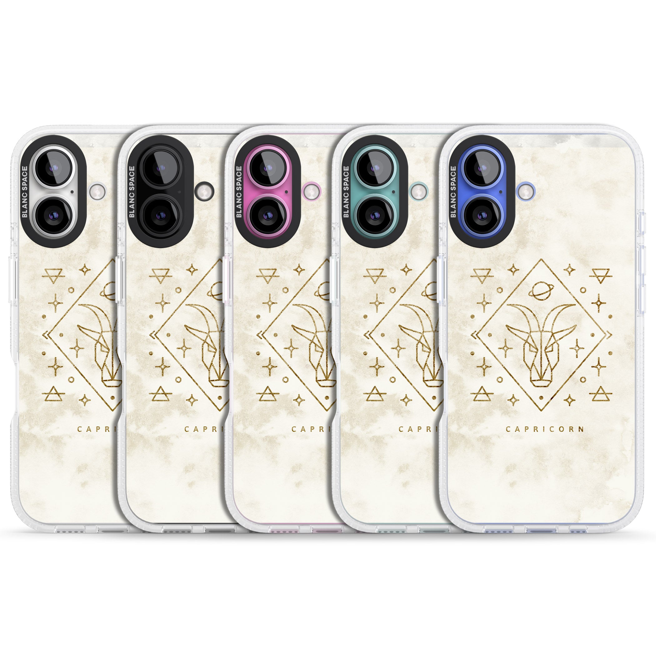 Capricorn Emblem - Solid Gold Marbled Design iPhone 16 / 16 Plus Clear Case Impact Air - Blanc Space