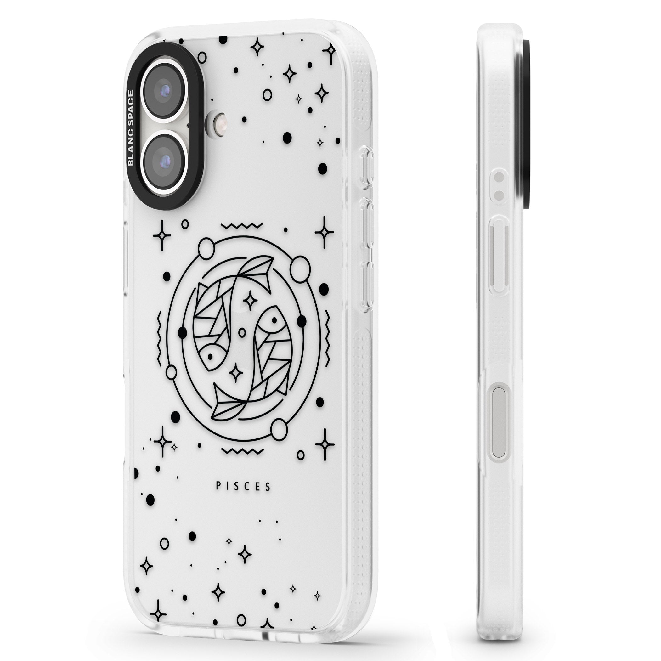 Pisces Emblem - Transparent Design iPhone 16 / 16 Plus Clear Case Impact Air - Blanc Space