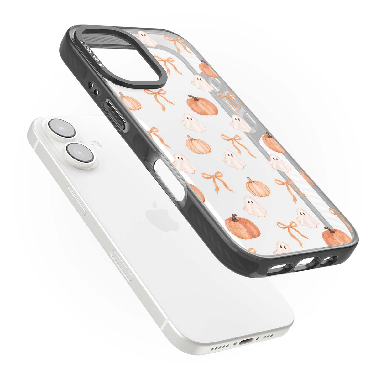 Bows, Ghosts & Pumpkins coquette iPhone case | Black Impact case for iPhone 16, iPhone 16 Plus