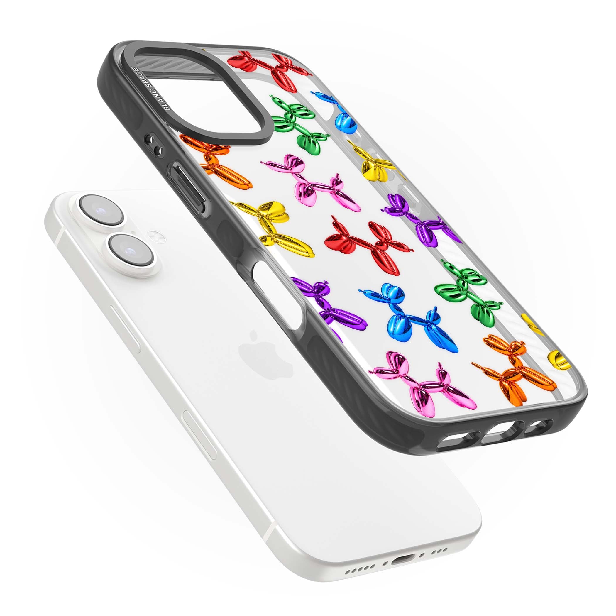 Balloon Dogs pop art iPhone case featuring rainbow chrome balloon dogs in Jeff Koons style | Black Impact case for iPhone 16, iPhone 16 Plus