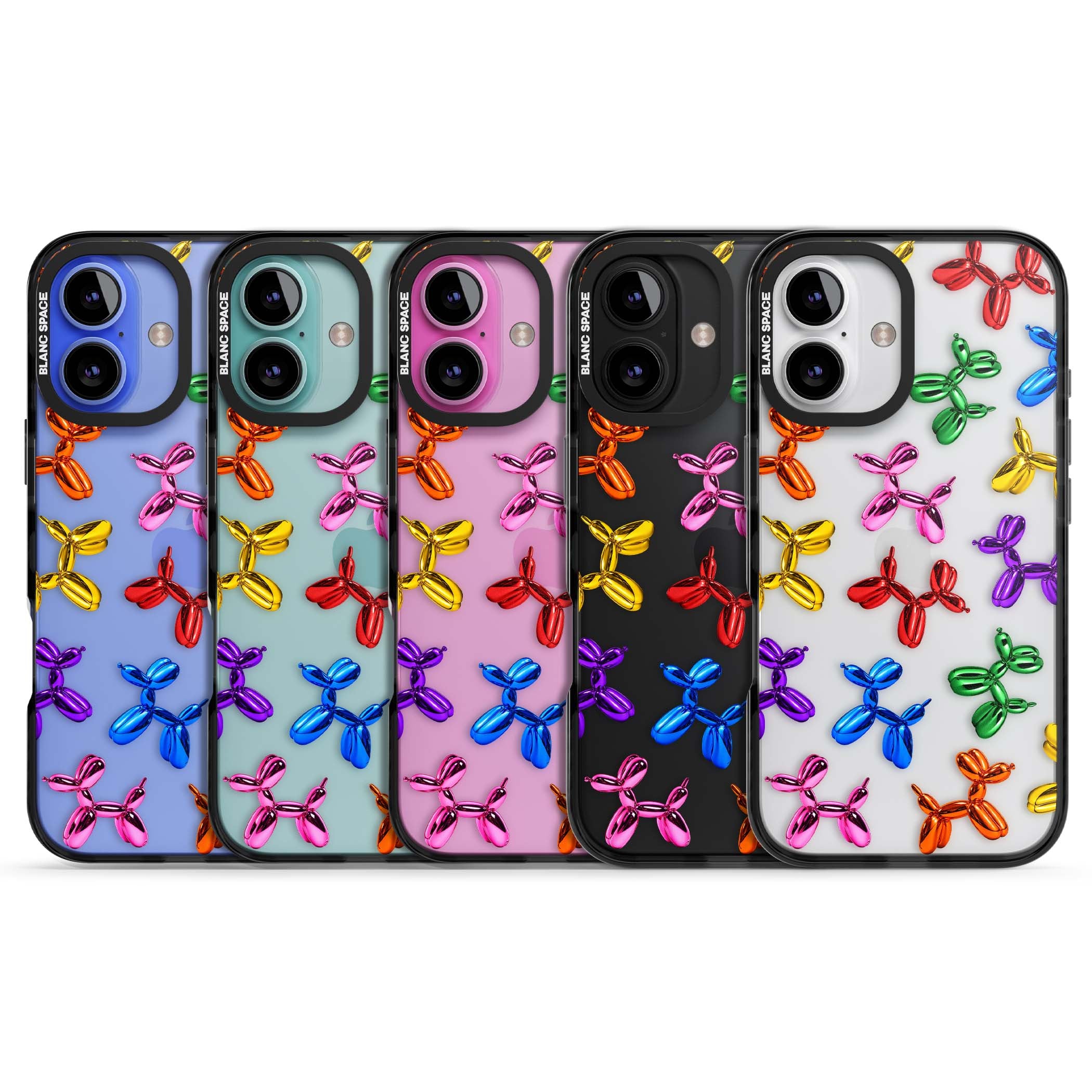 Balloon Dogs pop art iPhone case featuring rainbow chrome balloon dogs in Jeff Koons style | Black Impact case for iPhone 16, iPhone 16 Plus