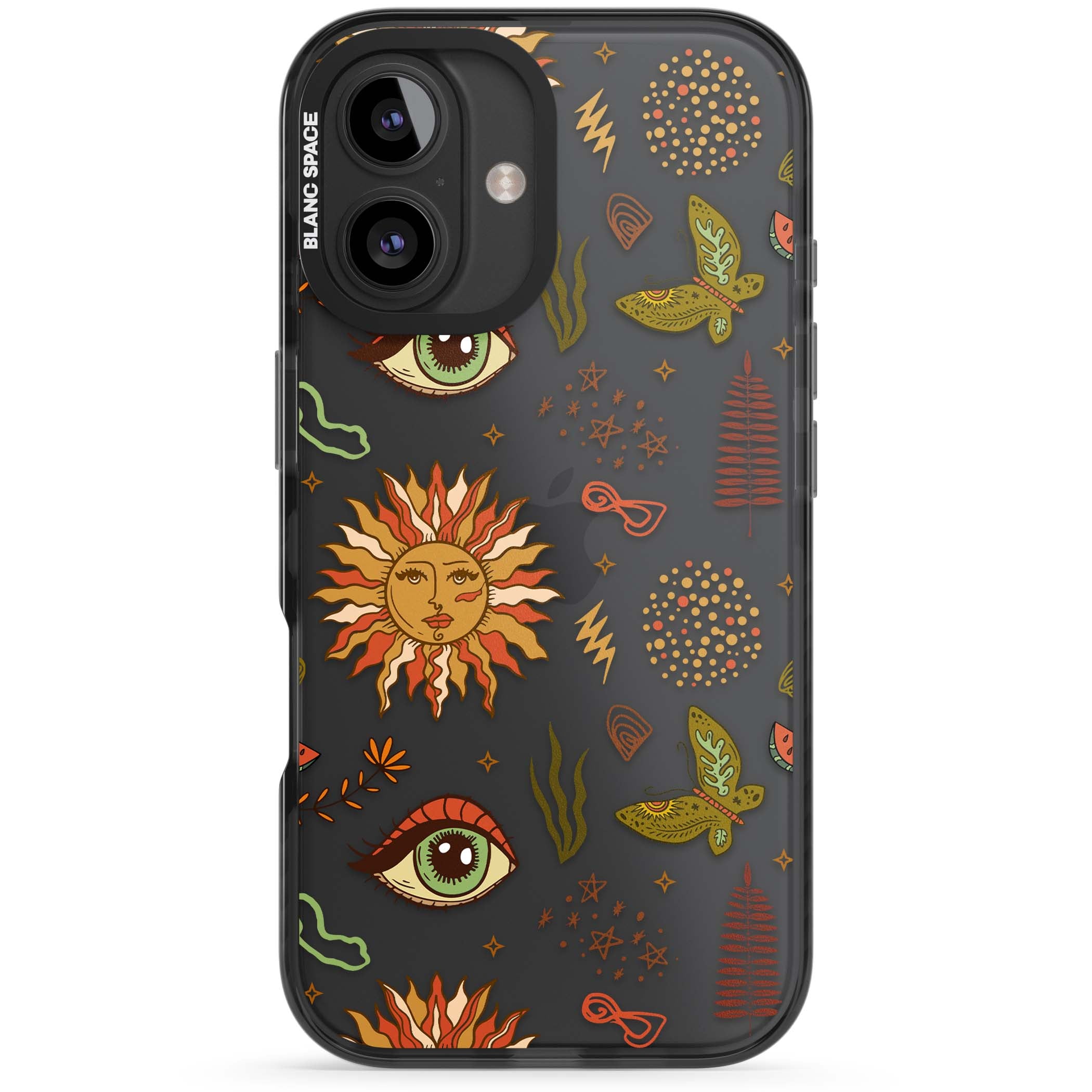 Elevate Your Phone'S Style With This Boho Celestial Sun & Eye Phone Case, Featuring A Mystical Blend Of Suns, All-Seeing Eyes, Butterflies, Stars, And