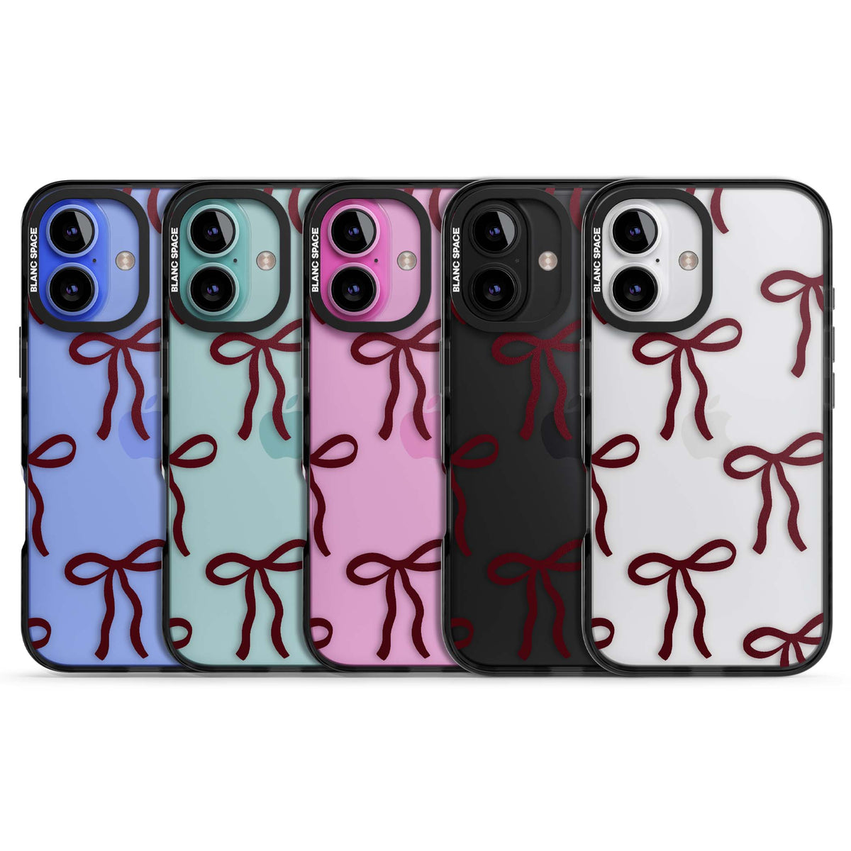 Burgundy Bows coquette iPhone case featuring hand-drawn burgundy red bows on a clear background | Black Impact case for iPhone 16, iPhone 16 Plus