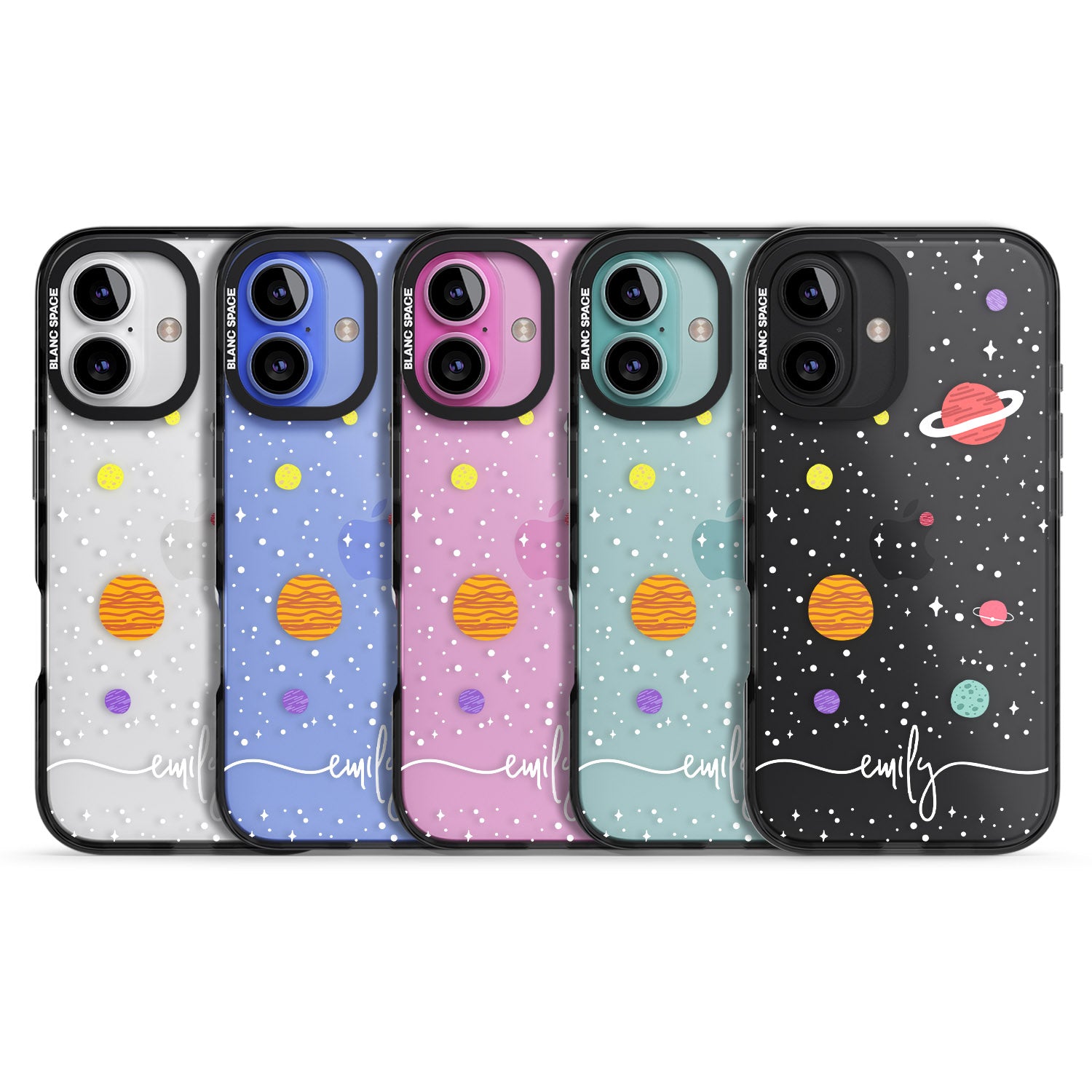 iPhone 16 Pro Max Personalised Cute Cartoon Planets (Clear) Black Impact Phone Case