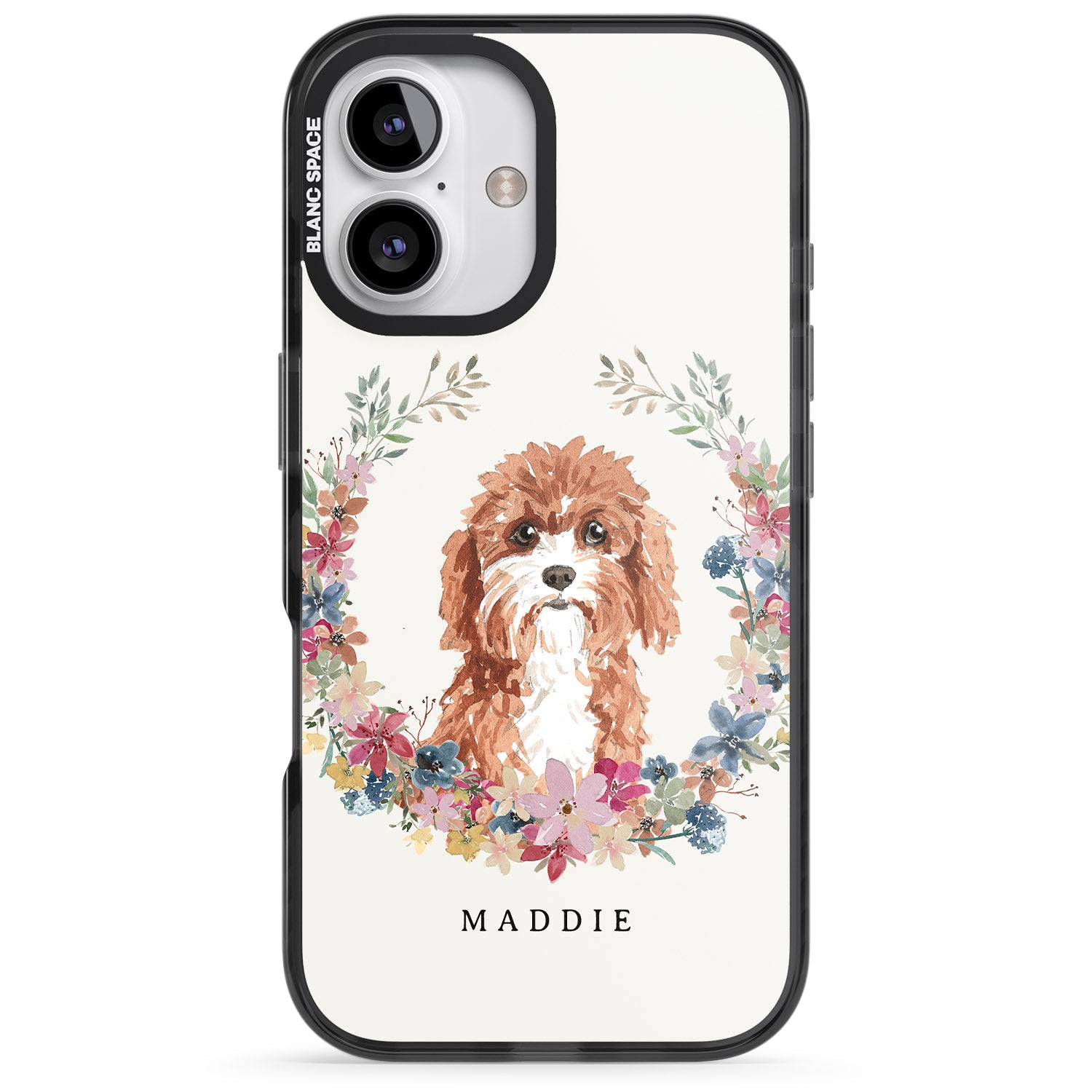 iPhone 16 Pro Max Personalised Cavapoo - Watercolour Dog Portrait Black Impact Phone Case