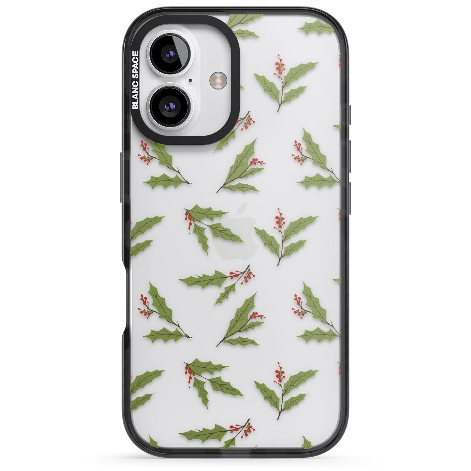 iPhone 16 Pro Max Christmas Holly Pattern Black Impact Phone Case