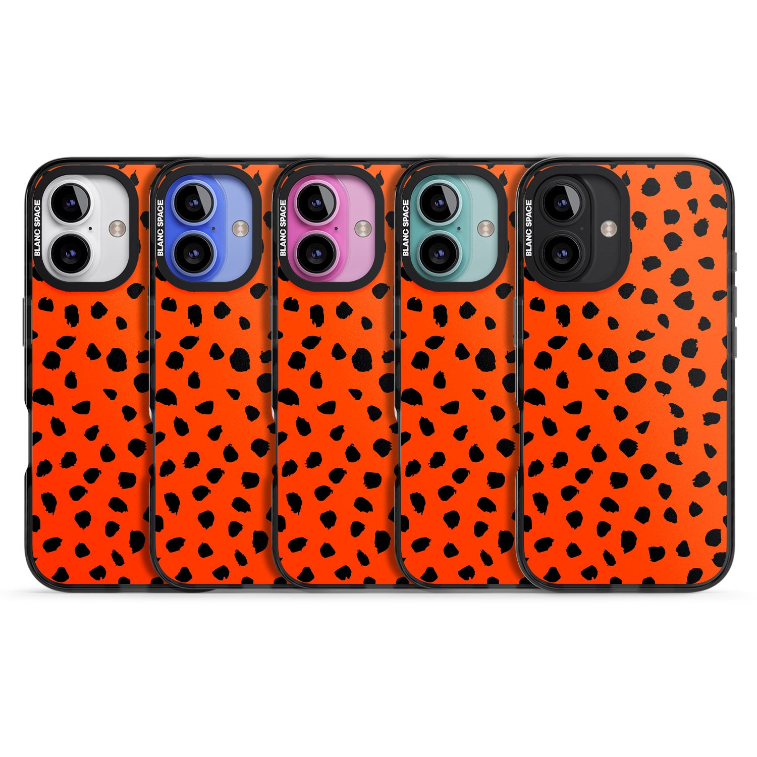 iPhone 16 Pro Max Black & Bright Red Dalmatian Polka Dot Spots Black Impact Phone Case