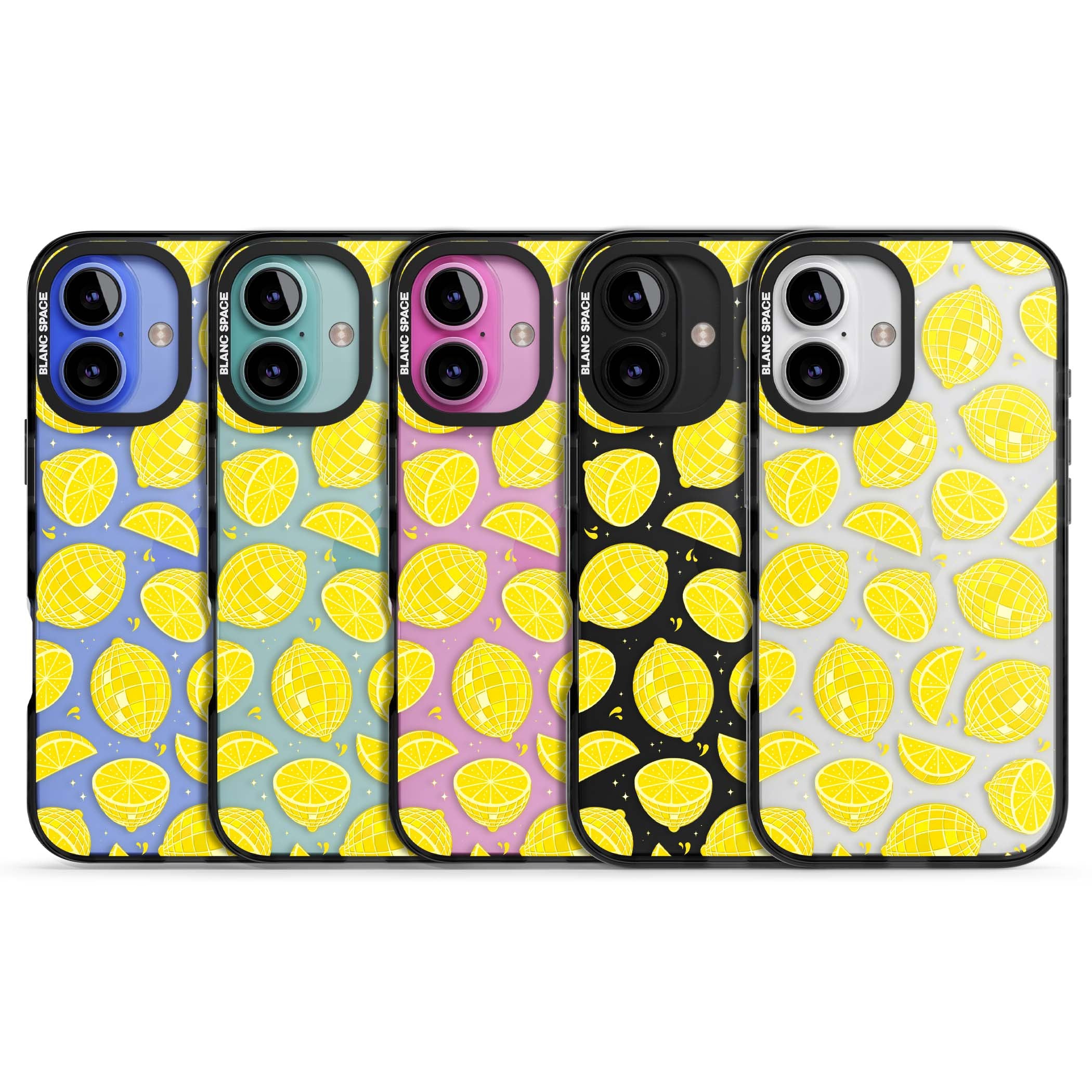 Disco Lemons citrus iPhone case featuring mirrorball lemons, sliced fruit and sparkle accents | Black Impact case for iPhone 16, iPhone 16 Plus