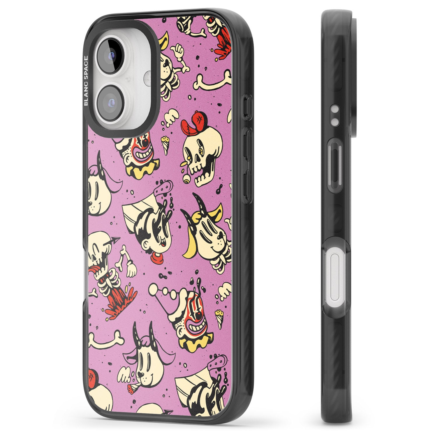 iPhone 16 Pro Max Purple Retro Halloween Pattern Black Impact Phone Case