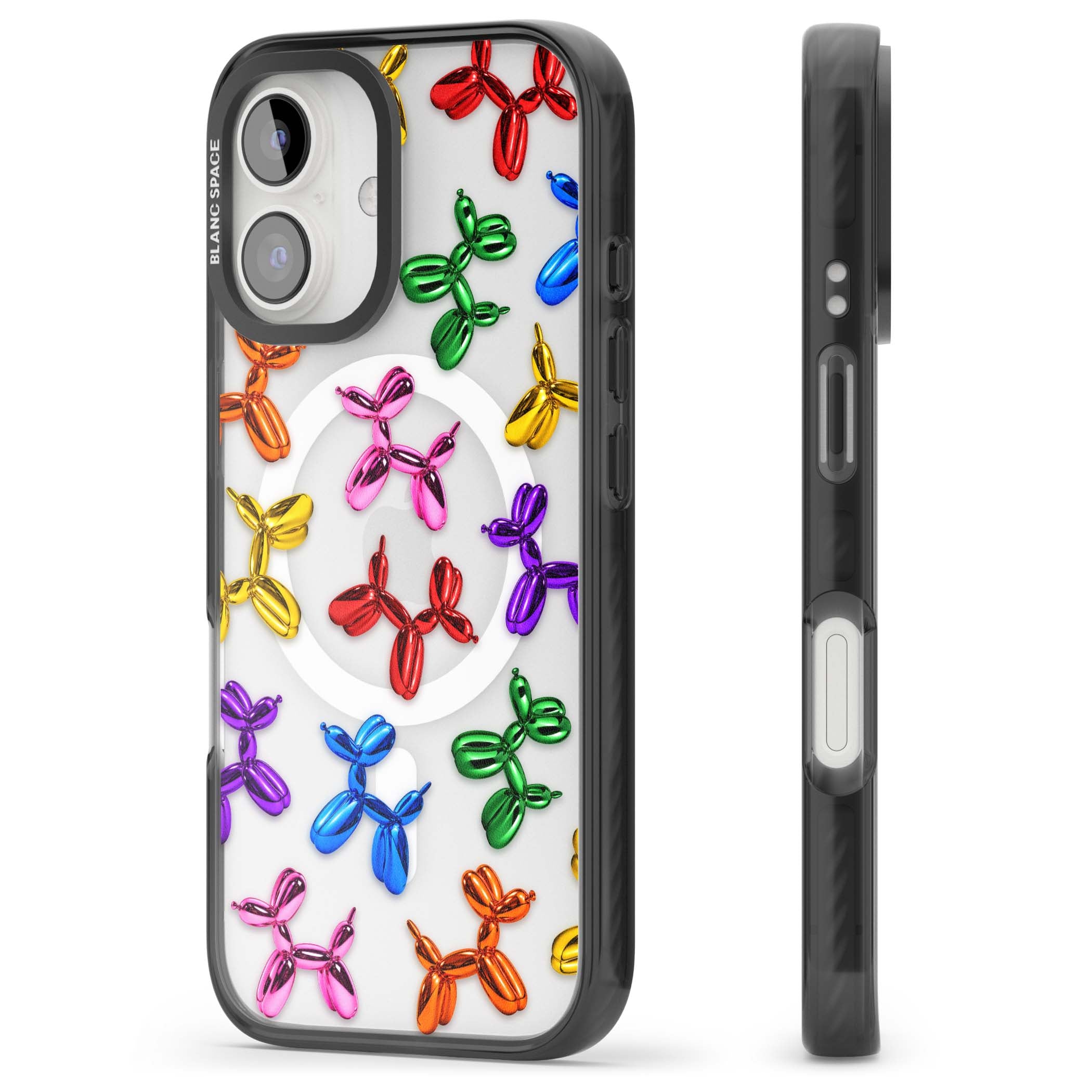 Balloon Dogs pop art iPhone case featuring rainbow chrome balloon dogs in Jeff Koons style | Black Impact Magsafe case for iPhone 16, iPhone 16 Plus