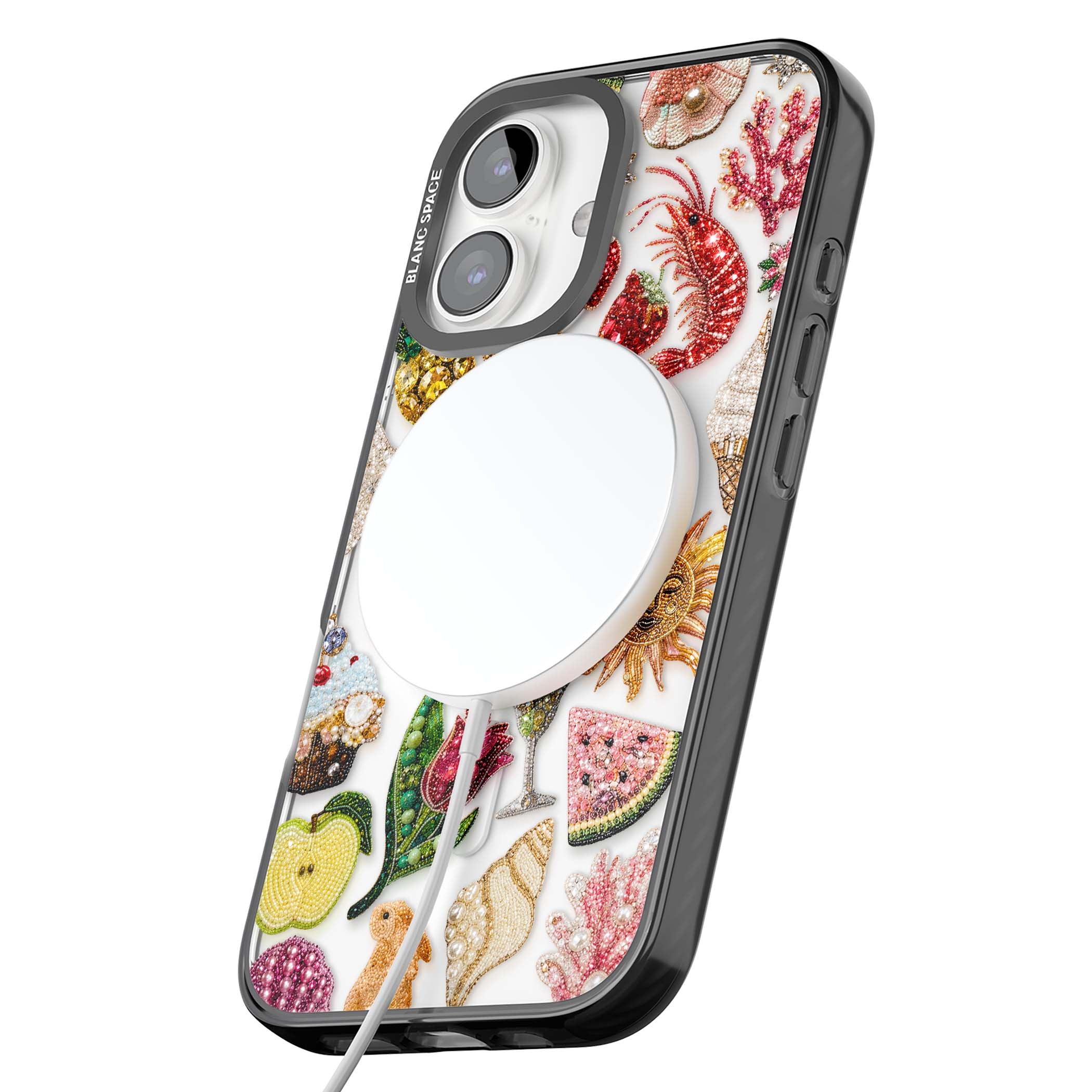 Beaded Riviera coquette iPhone case | Black Impact Magsafe case for iPhone 16, iPhone 16 Plus